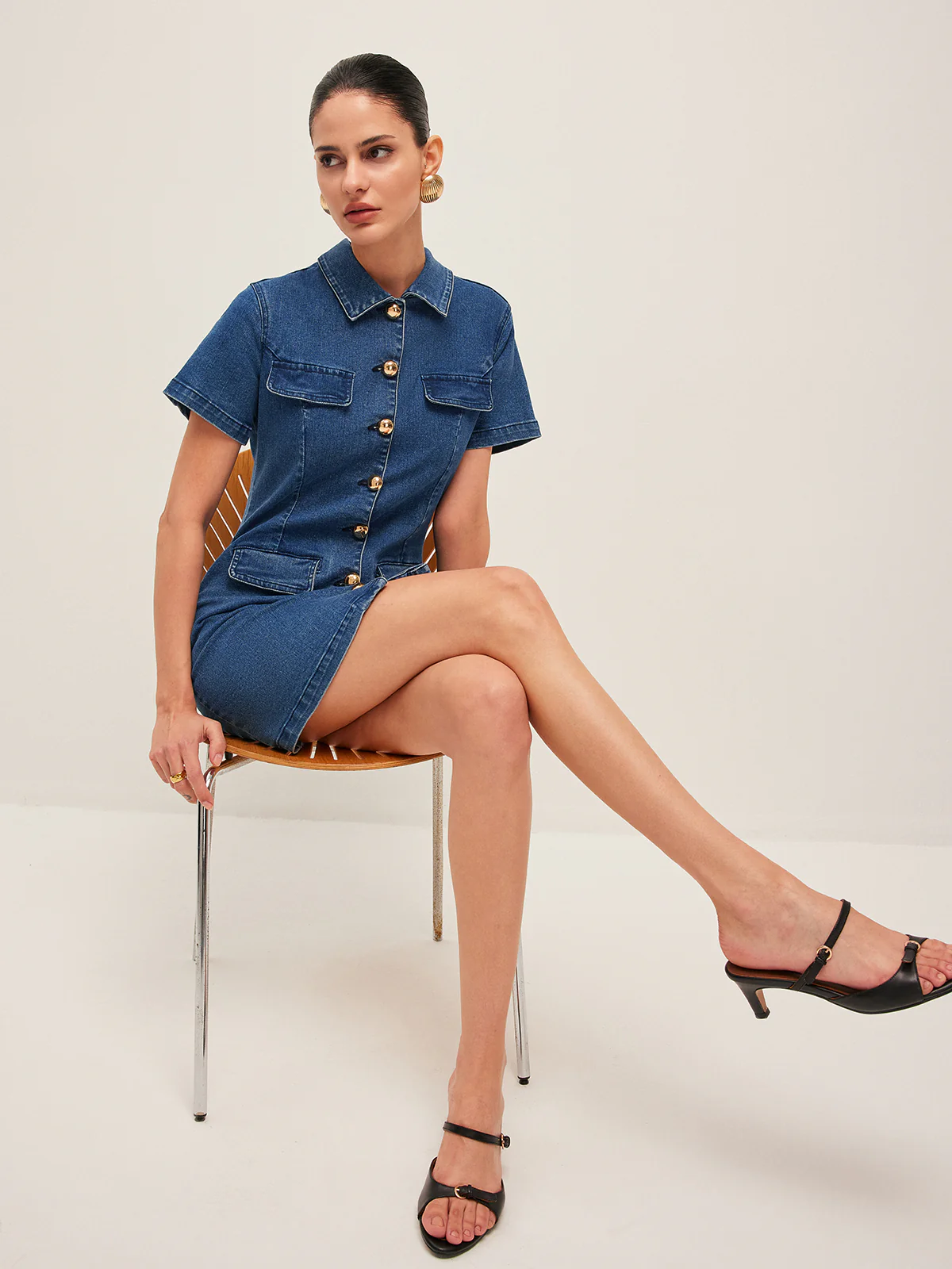 Button Denim Shirt Dress - Image 6