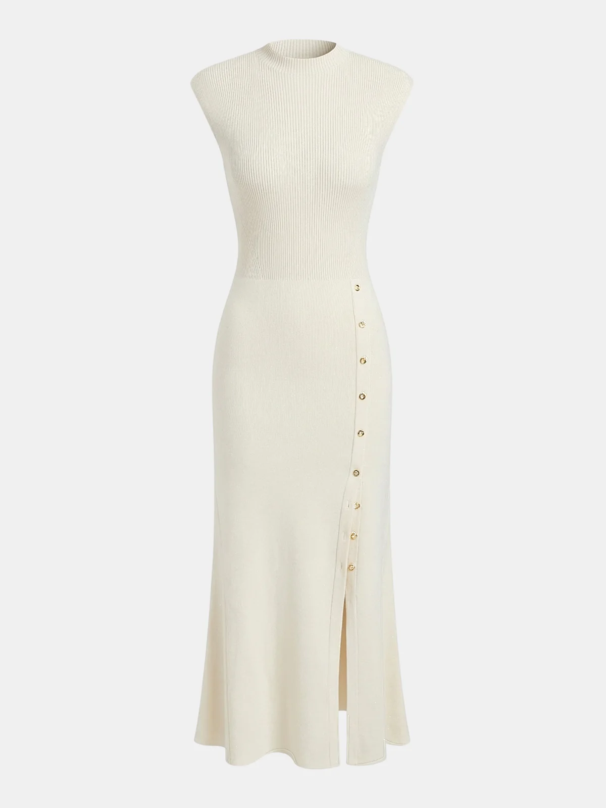 Button Detail Cap Sleeve Rib Knit Maxi Dress - Image 5