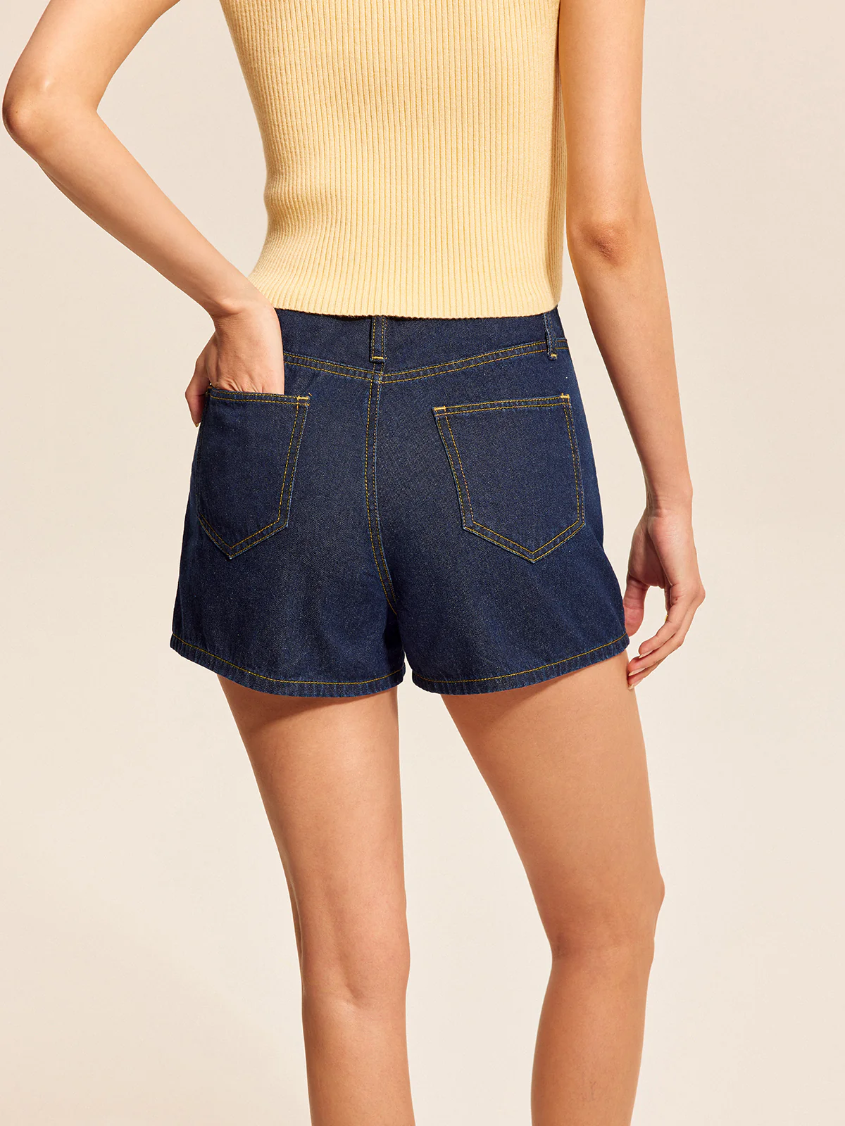Button Detail Denim Shorts Set With Buckle Accents - Image 8