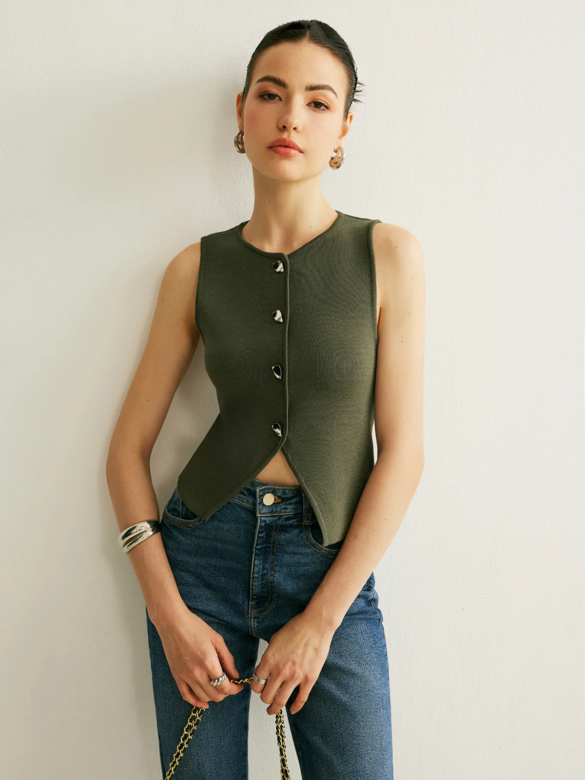 Button Detail Knit Vest - Image 3