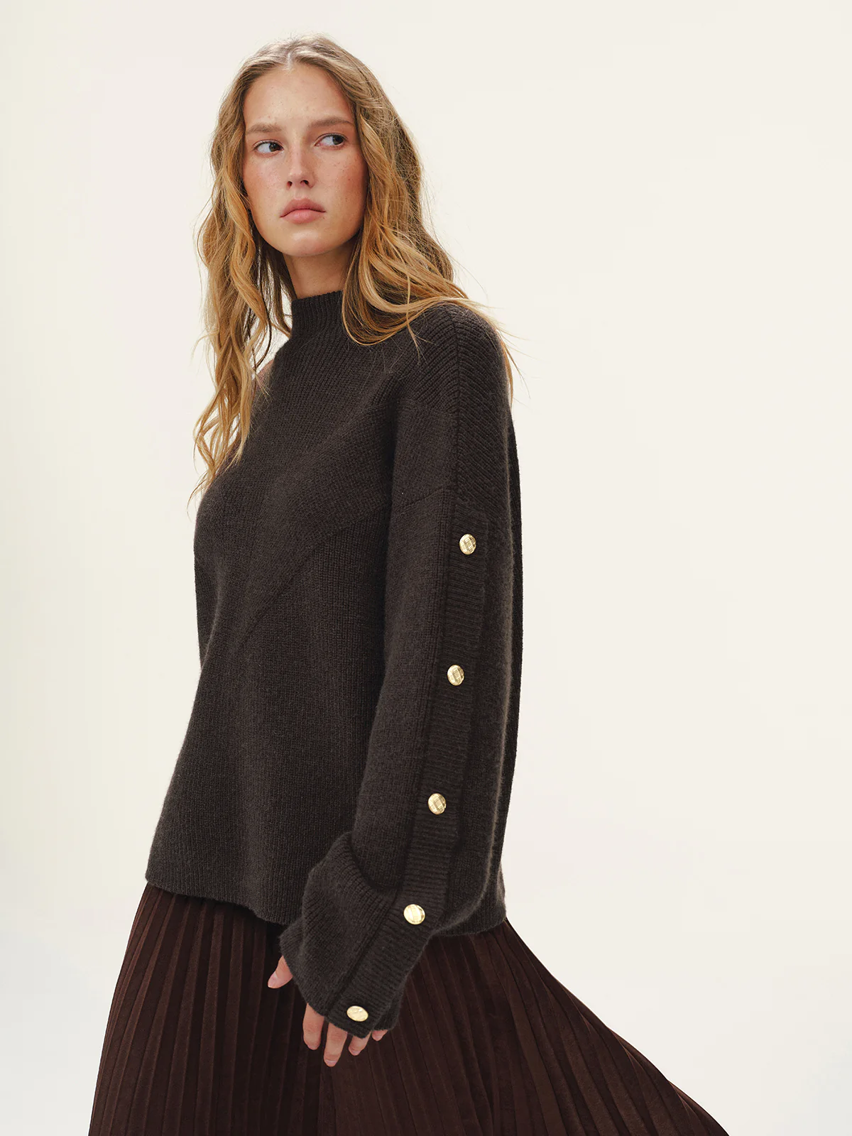 Button Detail Mock Neck Knit Sweater - Image 2