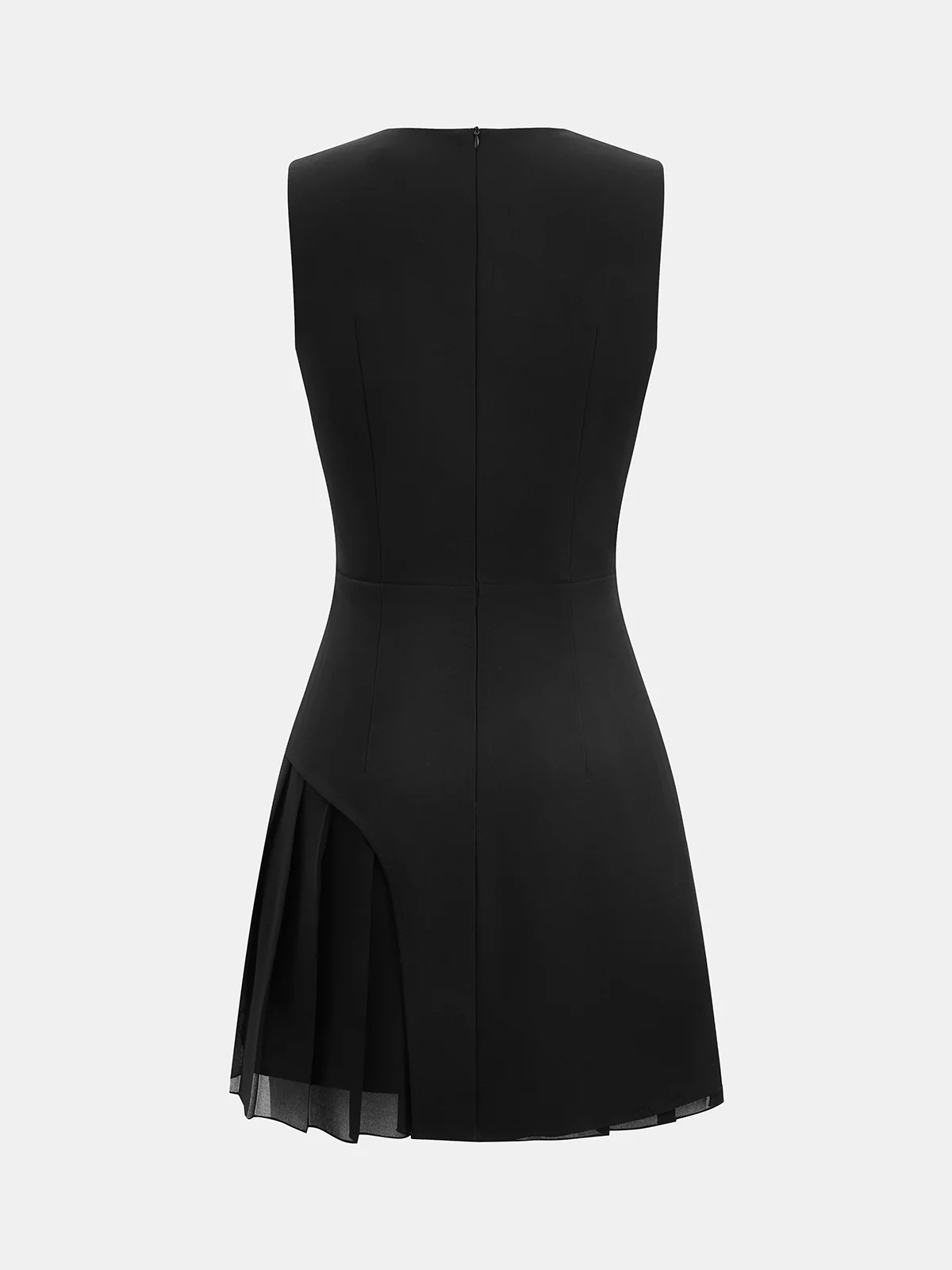 Button Detail Pleated Hem Sleeveless Mini Dress - Image 2