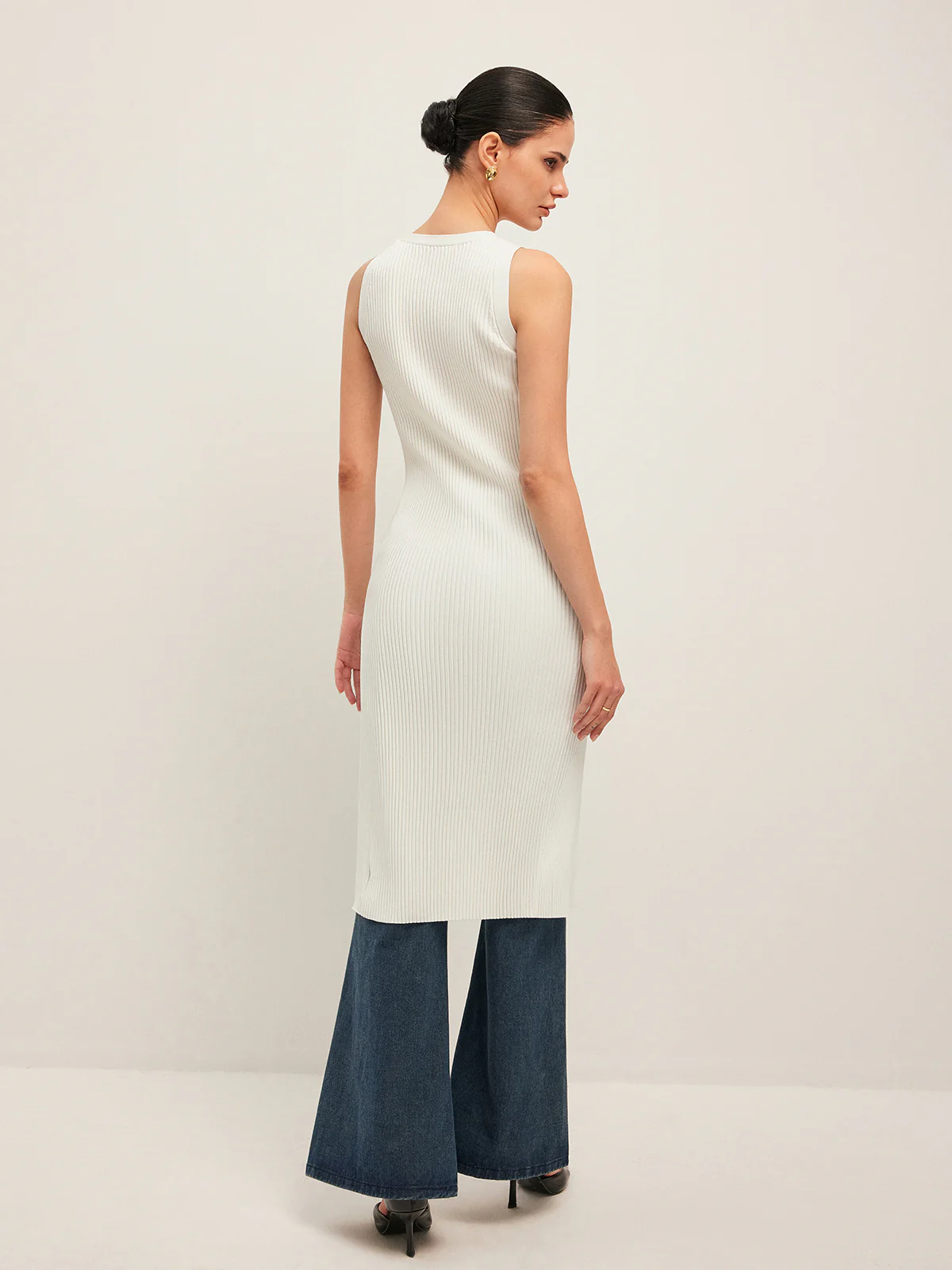 Button Detail Ribbed Dress - Image 6