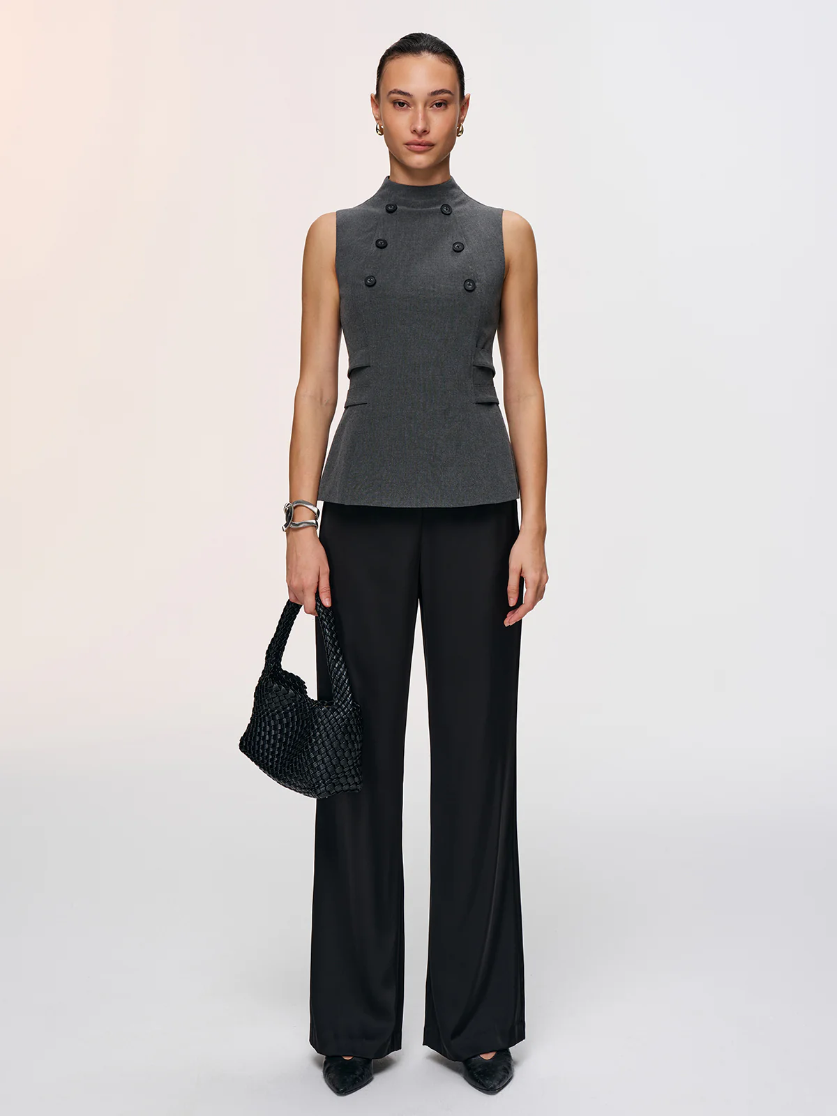 Button Detail Sleeveless Peplum Vest - Image 2