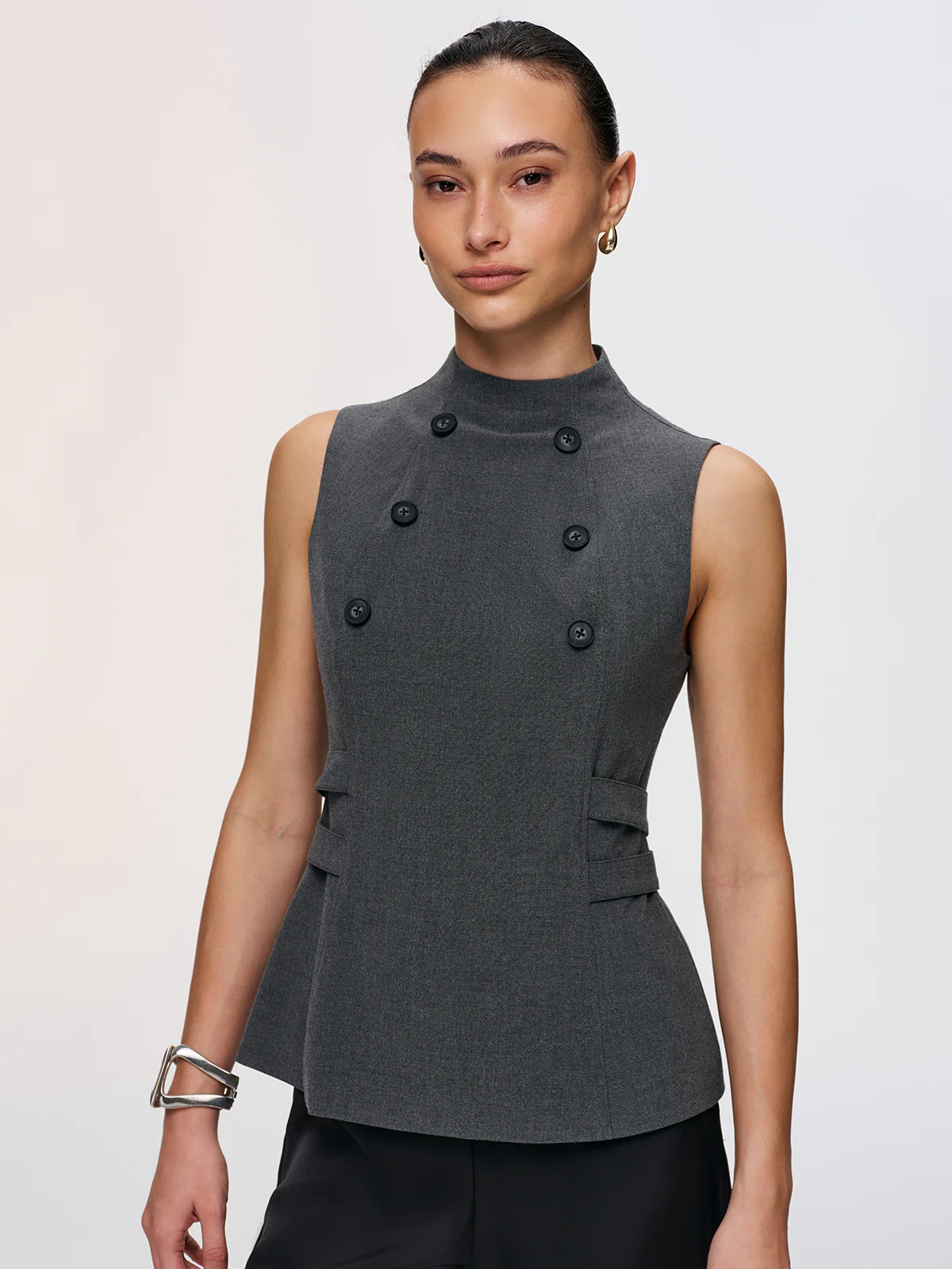 Button Detail Sleeveless Peplum Vest - Image 3