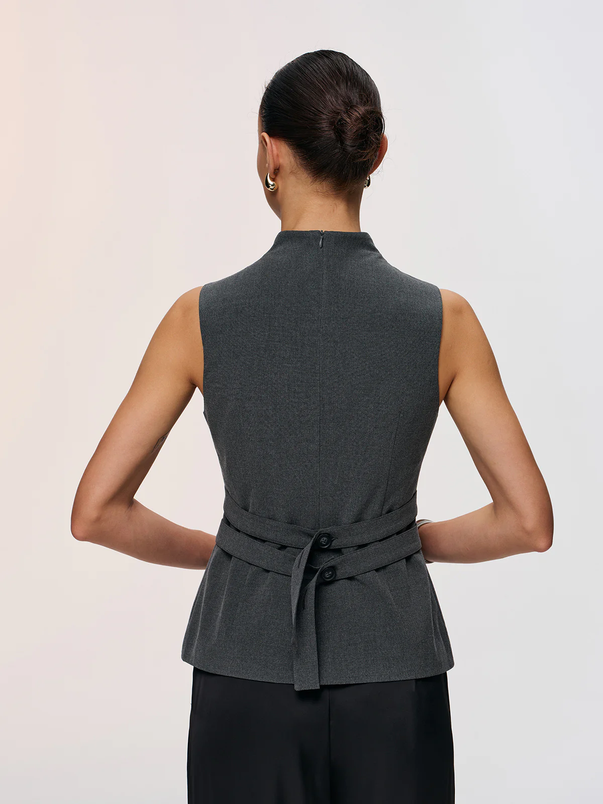 Button Detail Sleeveless Peplum Vest - Image 6