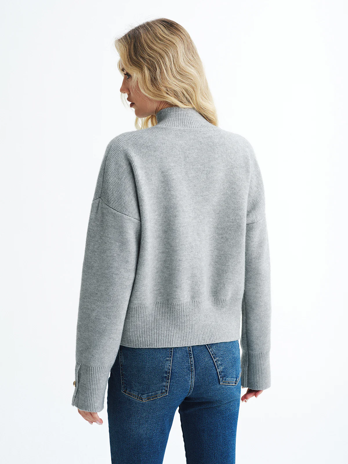 Button Detail Stand Collar Casual Sweater - Image 5