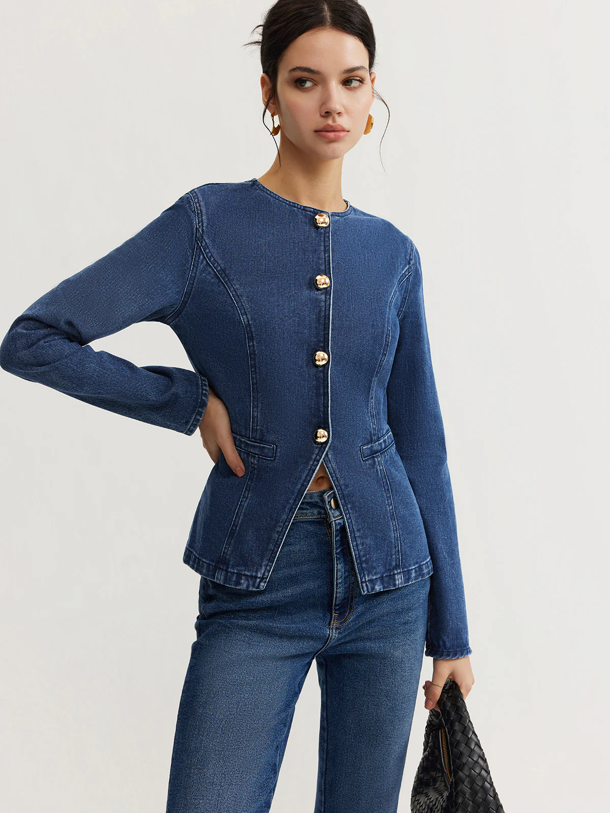 Button Down Denim Slim Jacket