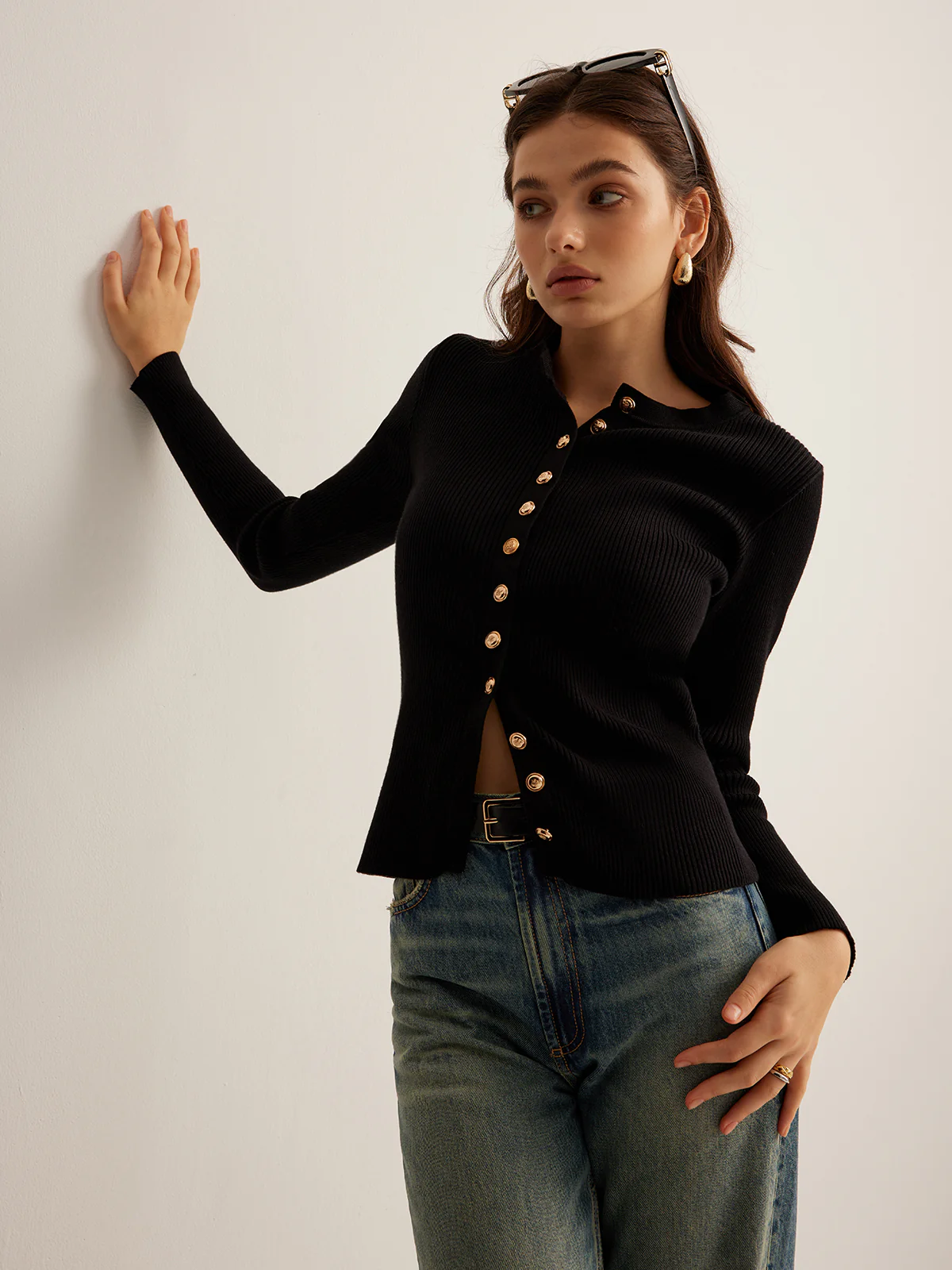 Button Down Skinny Knit Top - Image 6