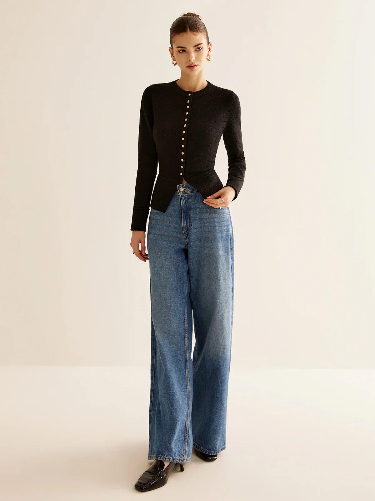 Button Down Slit Slim Cardigan - Image 5