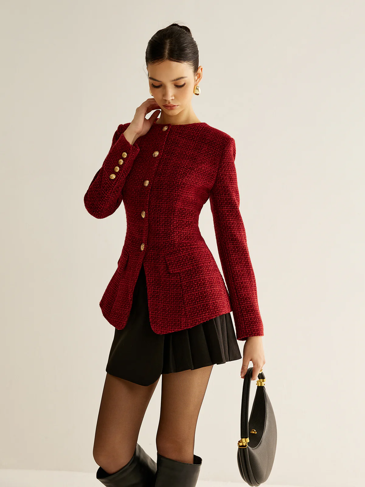 Button Down Slit Tweed Blazer - Image 2