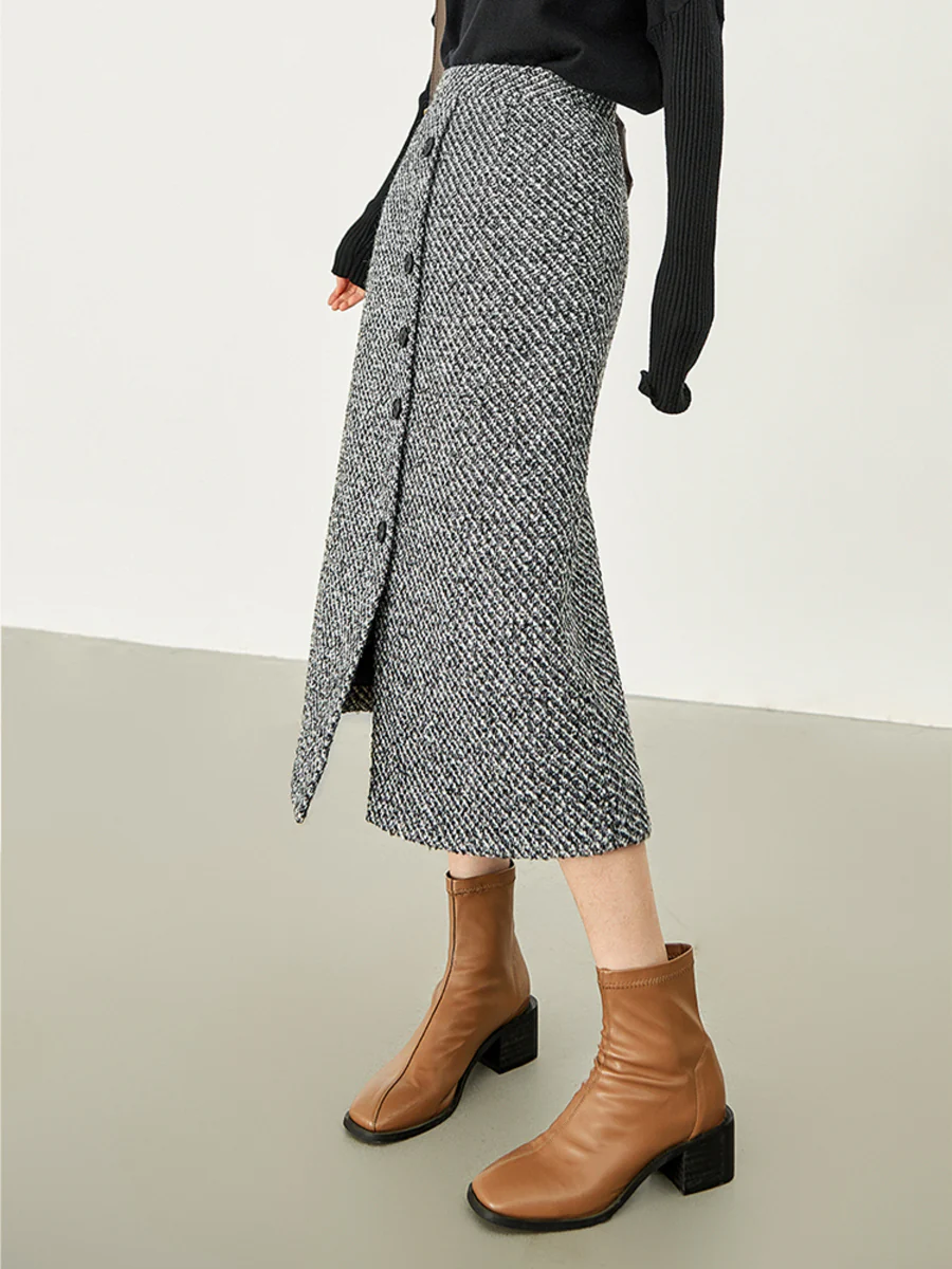 Button Down Tweed Boucle Maxi Skirt - Image 2