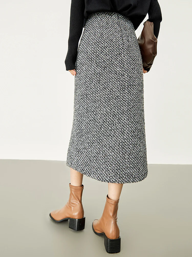 Button Down Tweed Boucle Maxi Skirt - Image 3