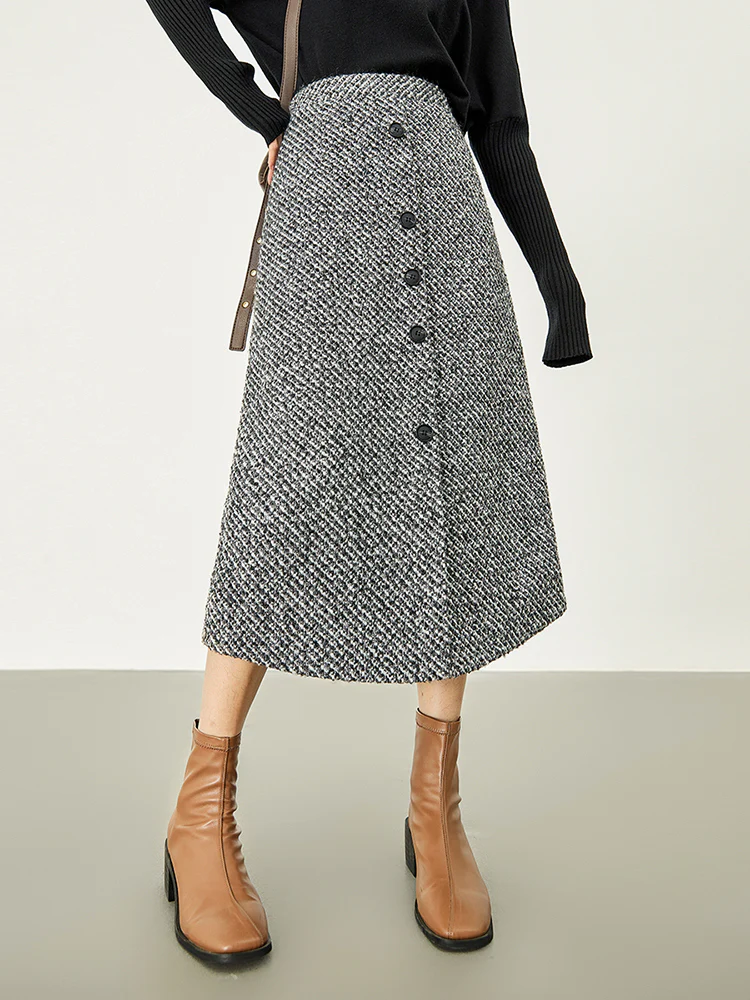 Button Down Tweed Boucle Maxi Skirt - Image 4