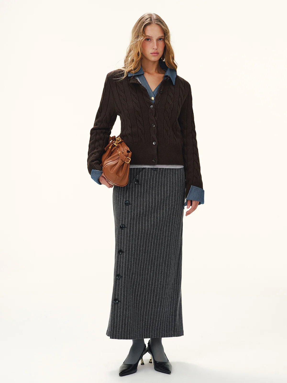 Button-Front Cable-Knit Cardigan - Image 2
