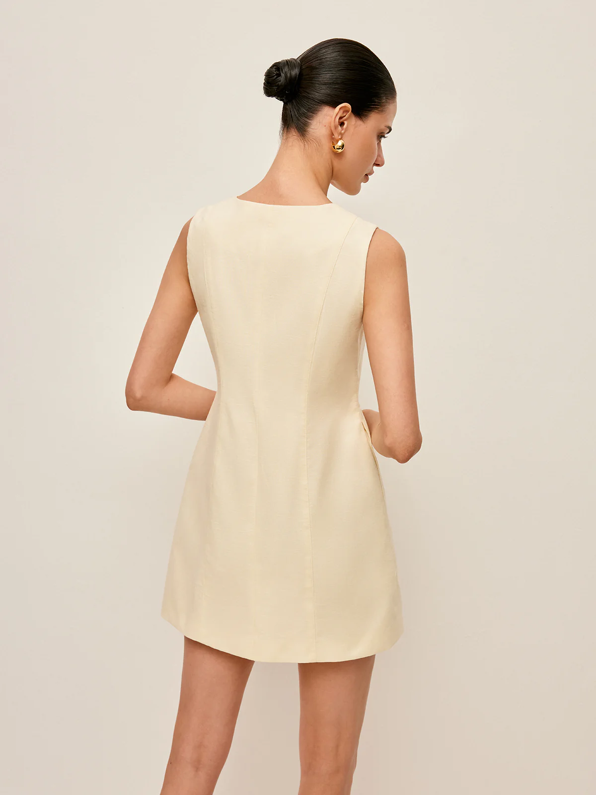 Button-Front Cotton & Linen Sleeveless Dress - Image 4