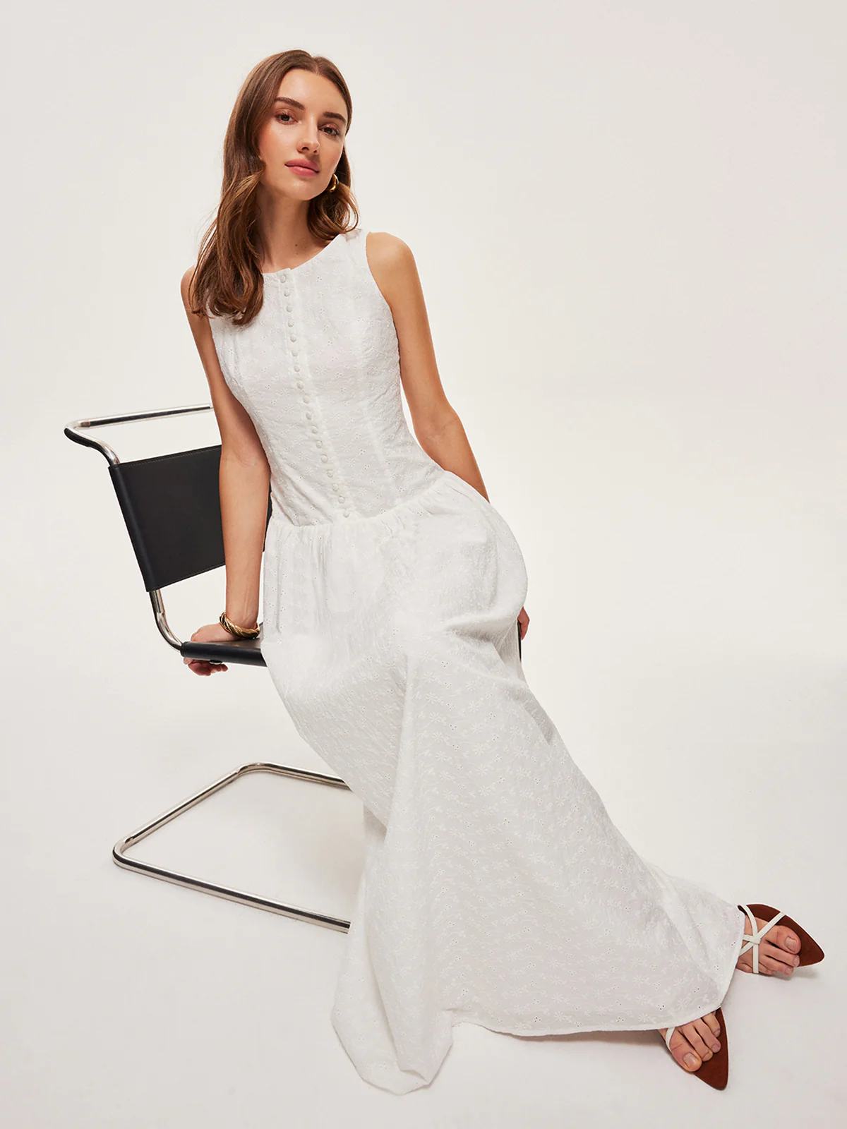 Button-Front Cotton Sleeveless Dress - Image 4