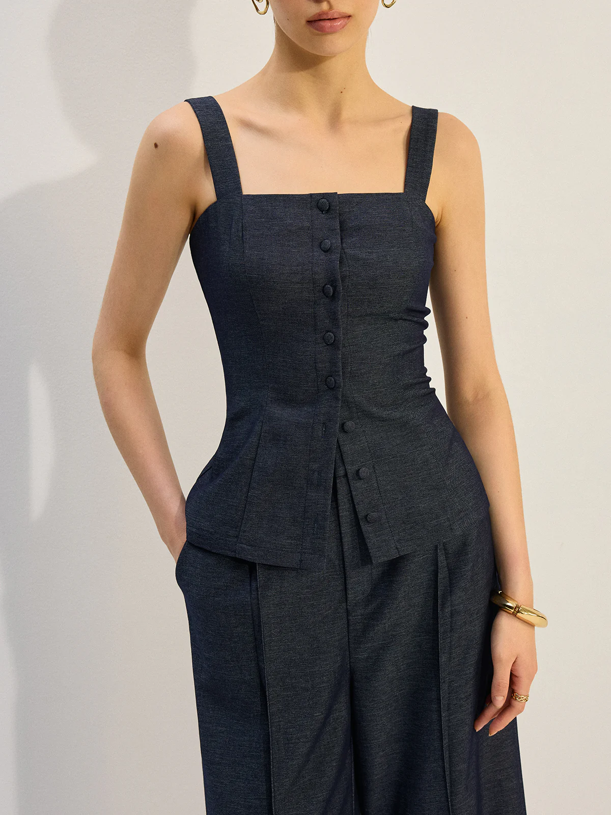 Button-Front Denim Vest Top - Image 2