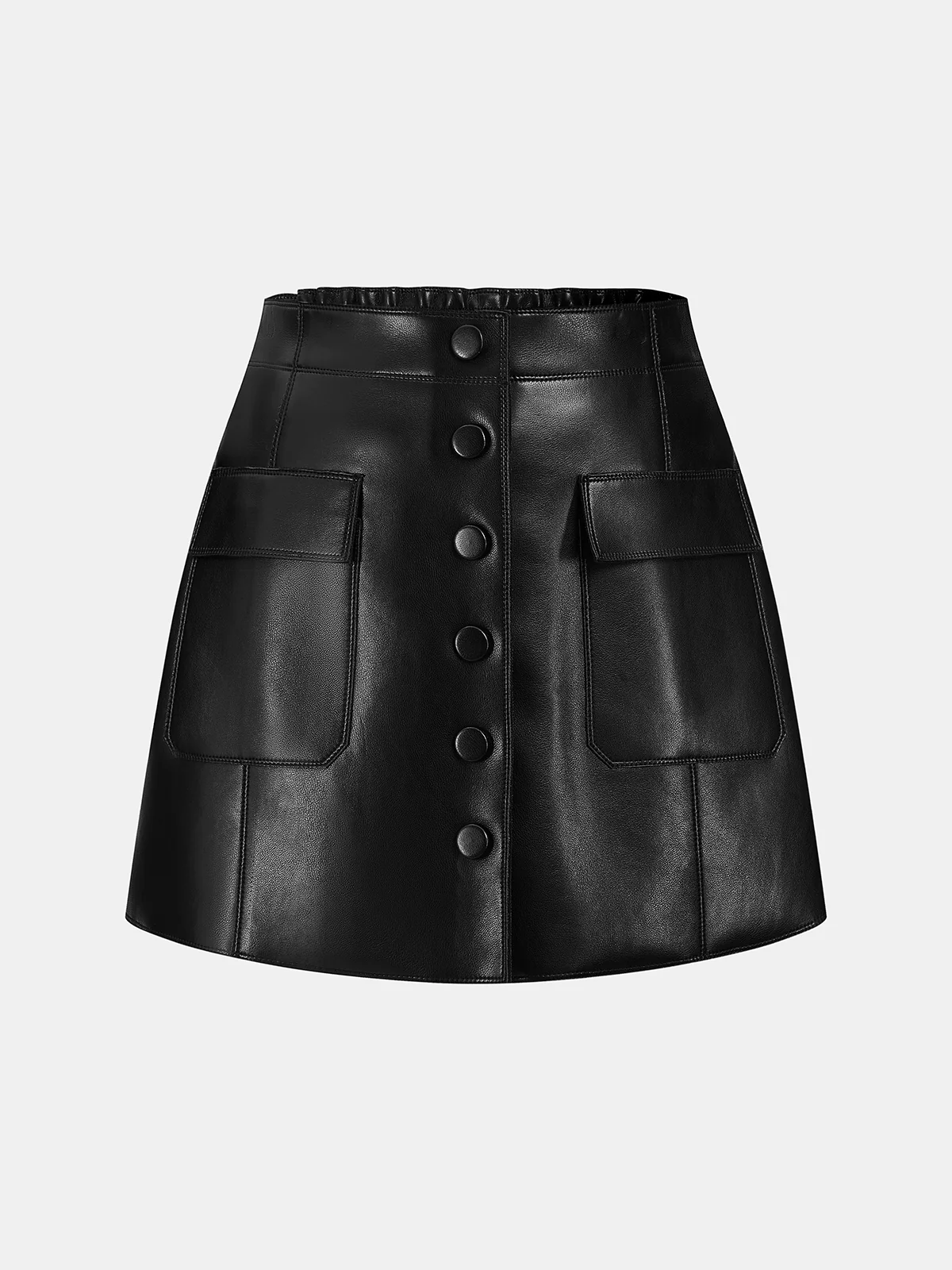 Button-Front Faux Leather Skort