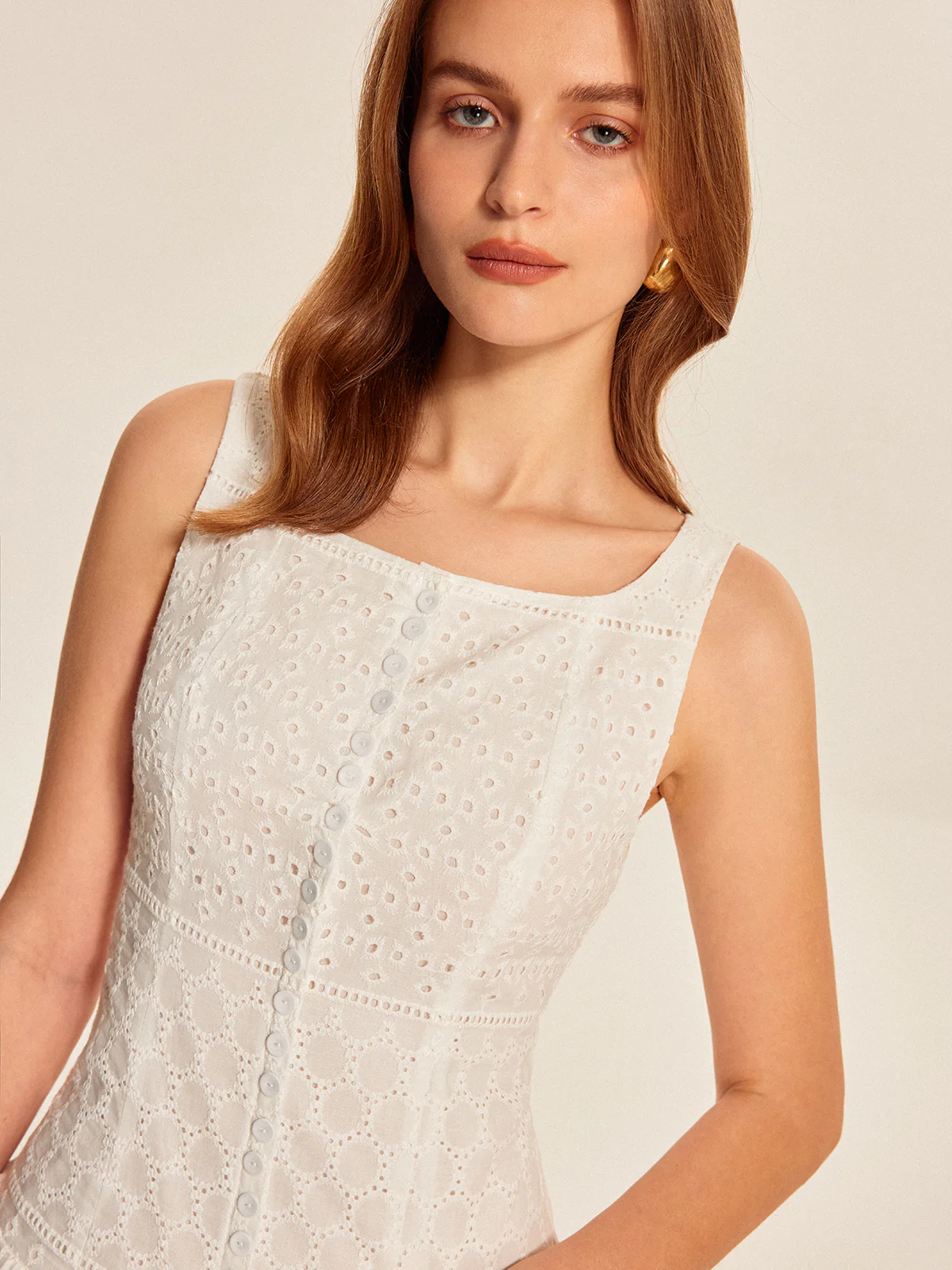Button-Front Hollow Dress - Image 5