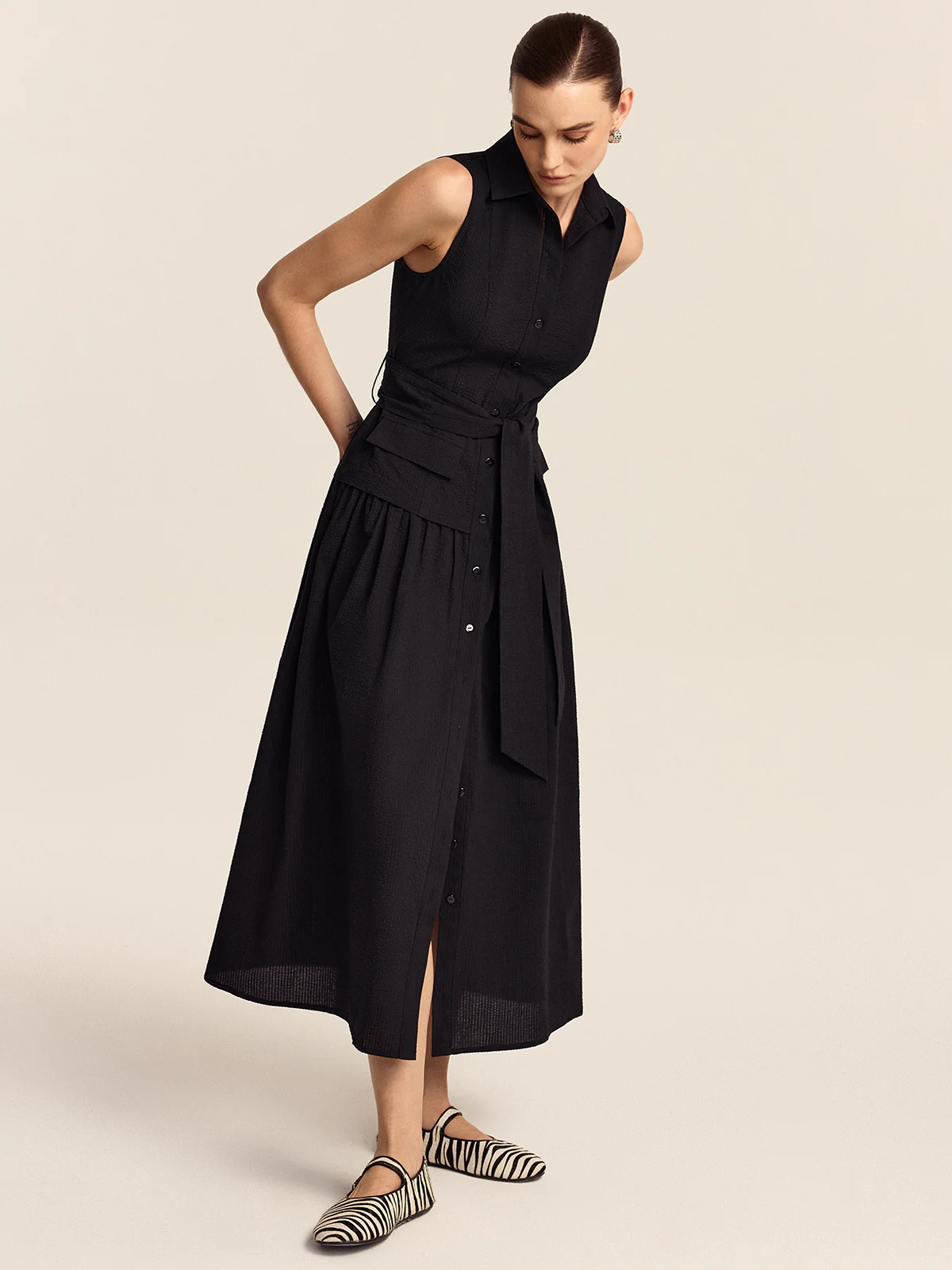 Button-Front Midi Dress with Belt - Image 6