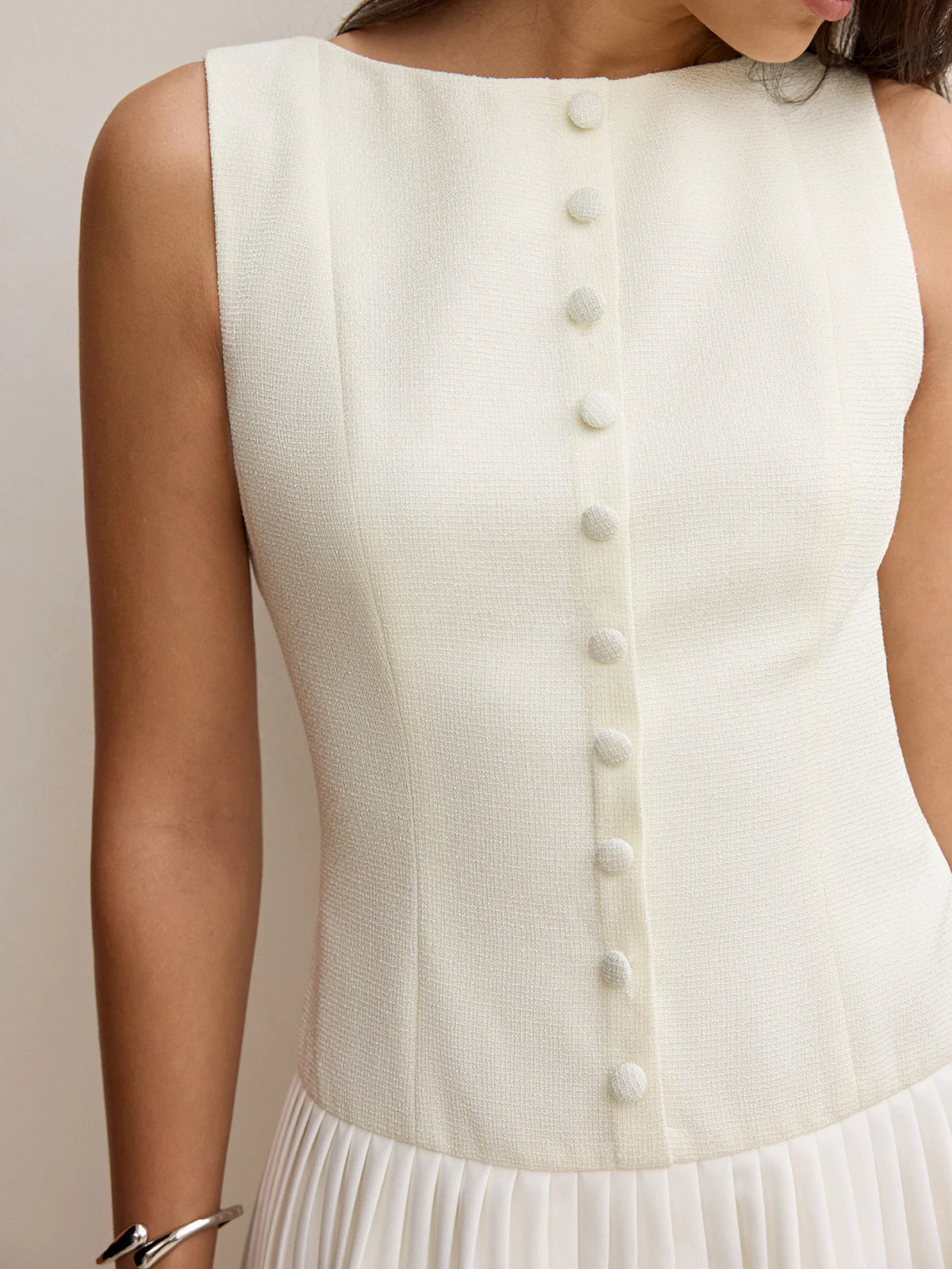 Button-Front Panel Pleated Hem Mini Dress - Image 3
