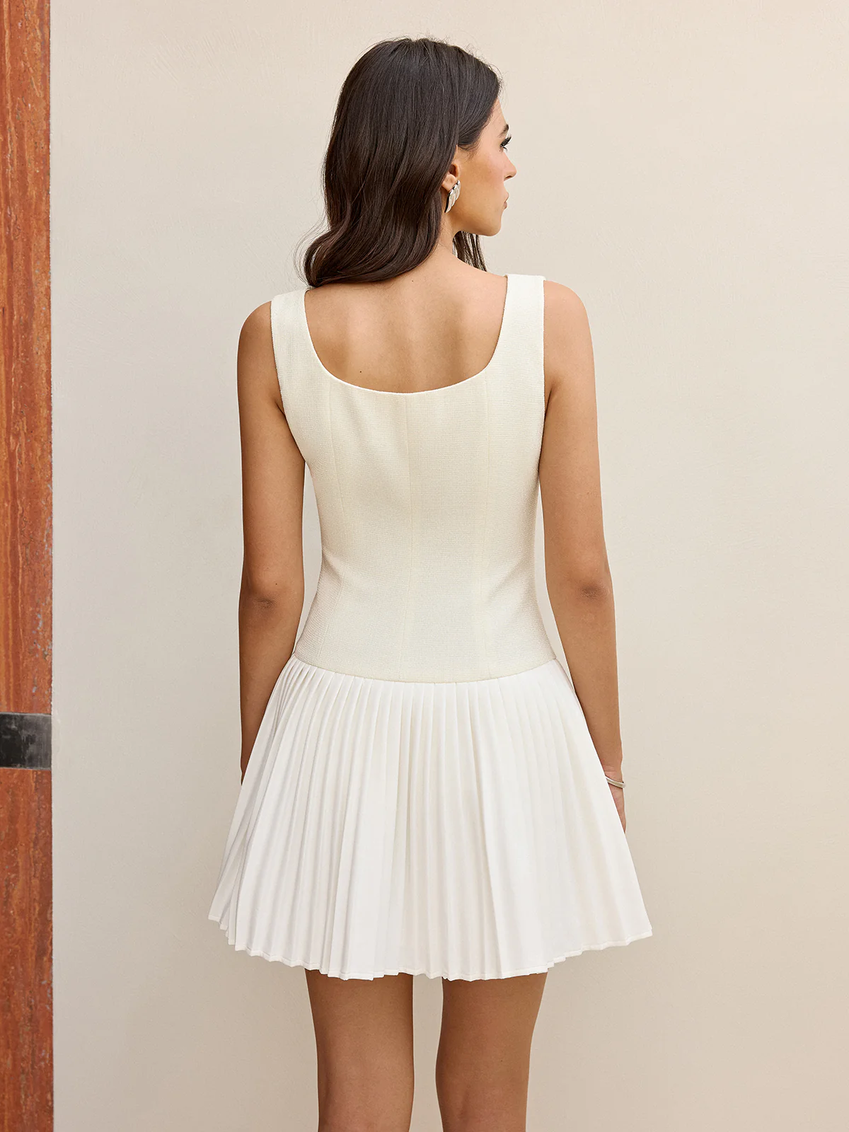 Button-Front Panel Pleated Hem Mini Dress - Image 5