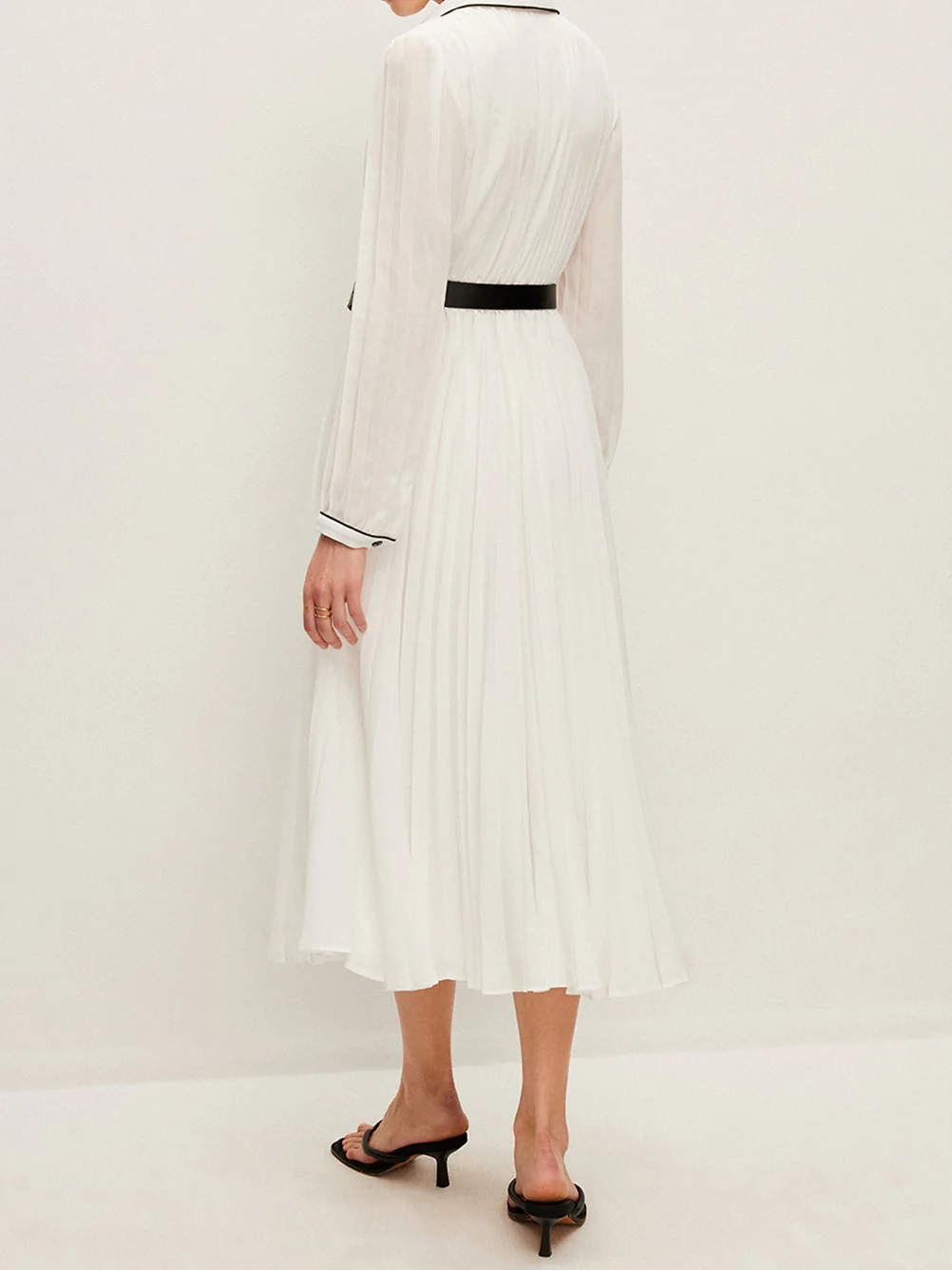 Button-Front Pleated Dress With Belt - Image 3