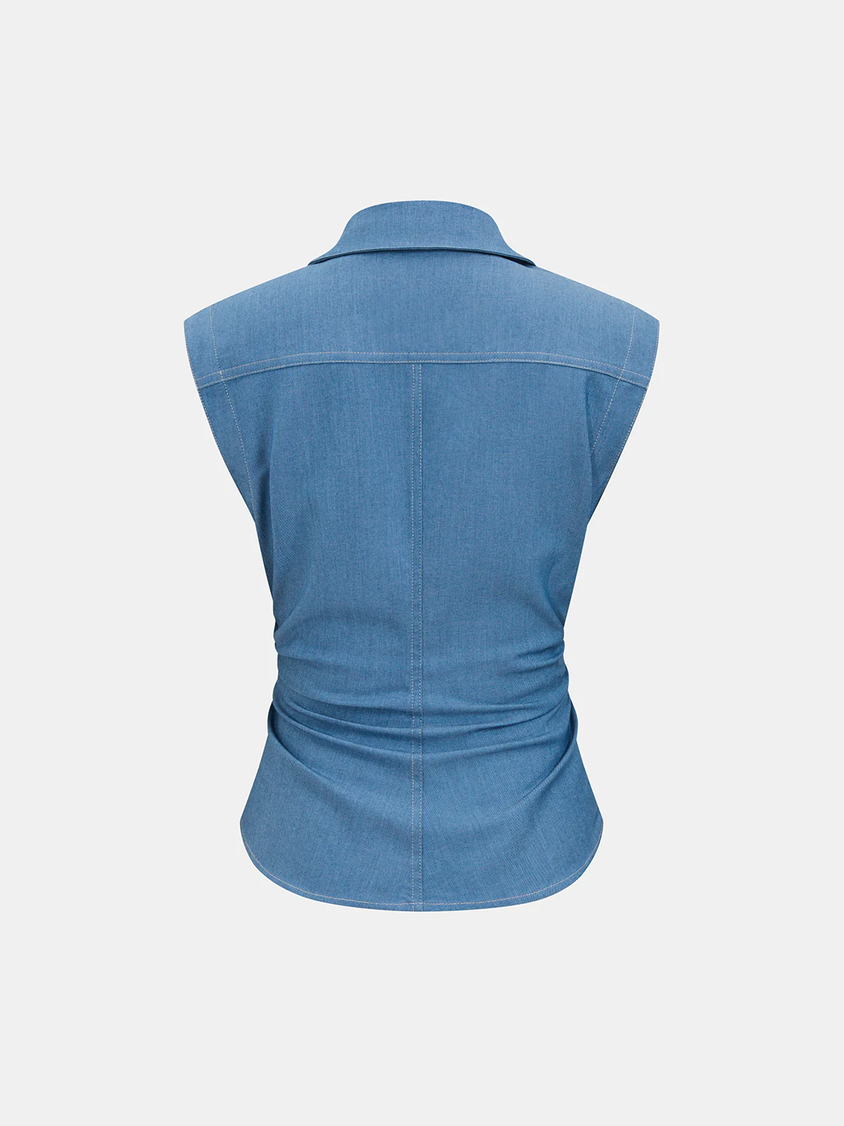 Button-Front Ruched Sleeveless Shirt - Image 2