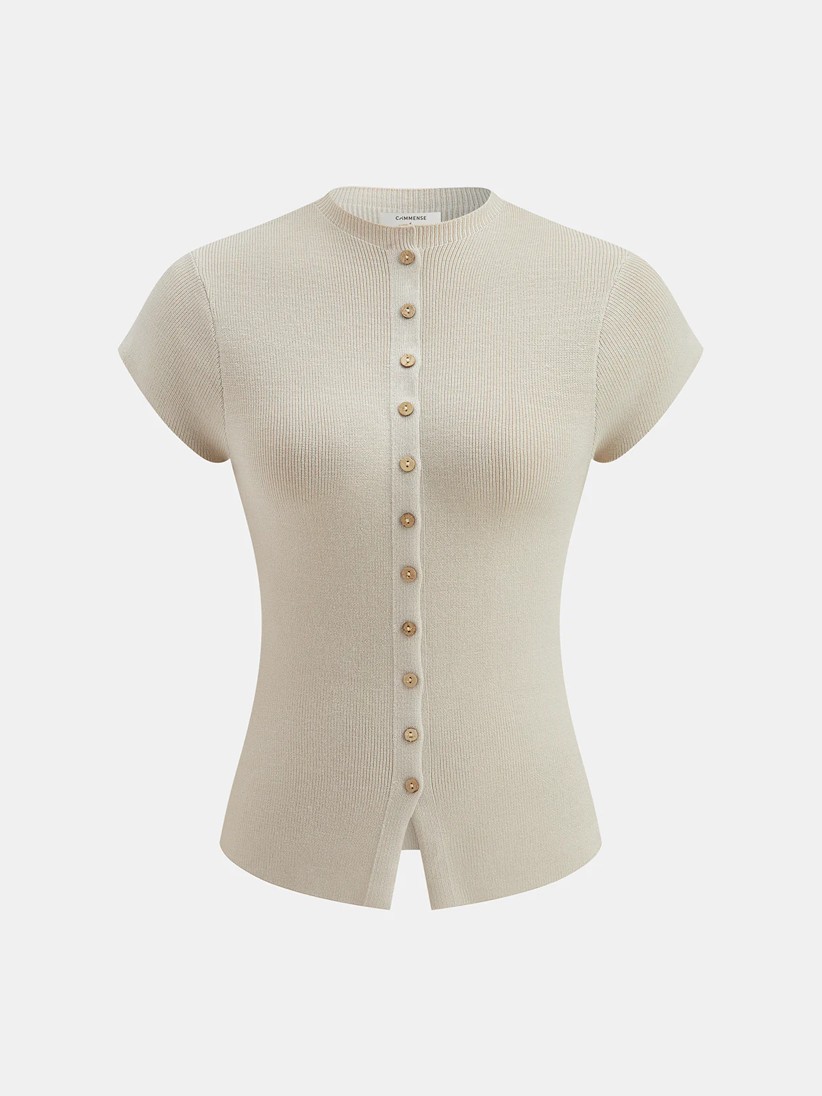 Button Front Short Sleeve Knit Cardigan - Image 2