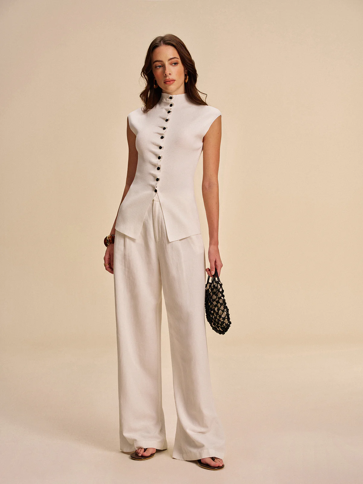 Button-Front Sleeveless Cardigan - Image 2