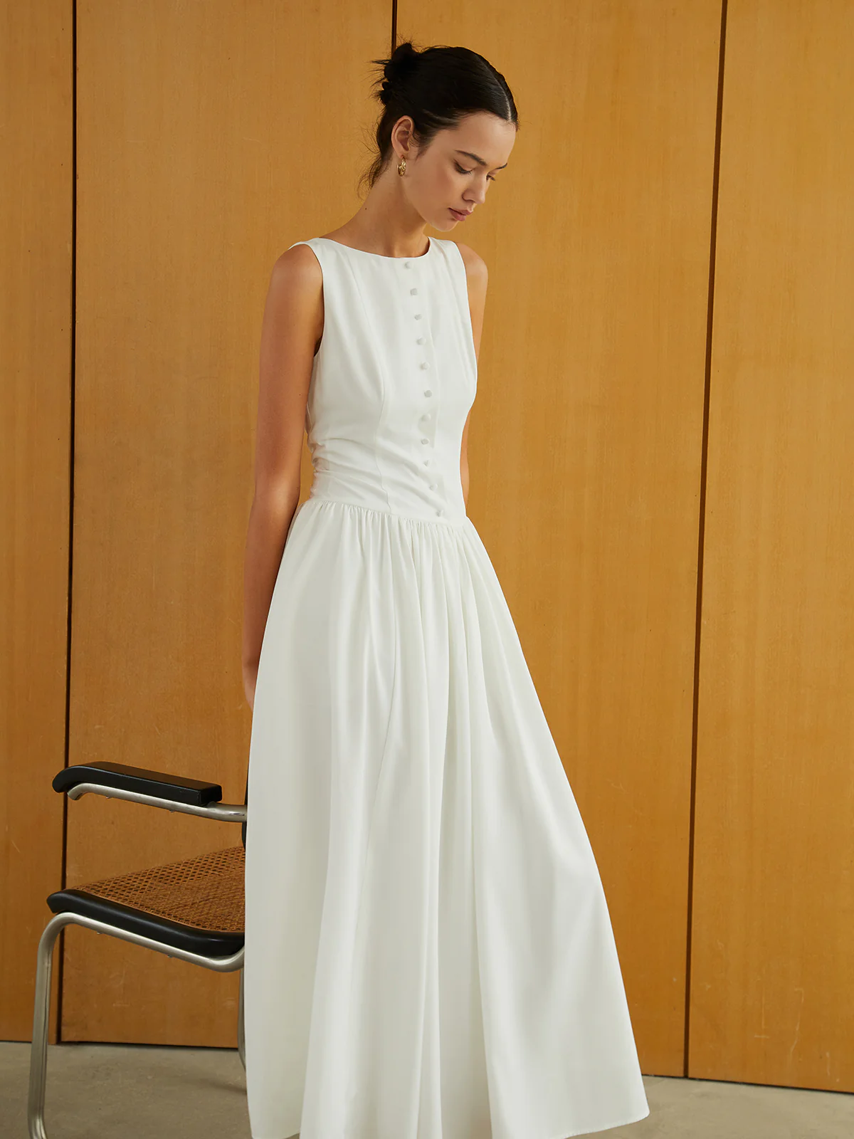 Button-Front Sleeveless Pockets Long Dress - Image 4