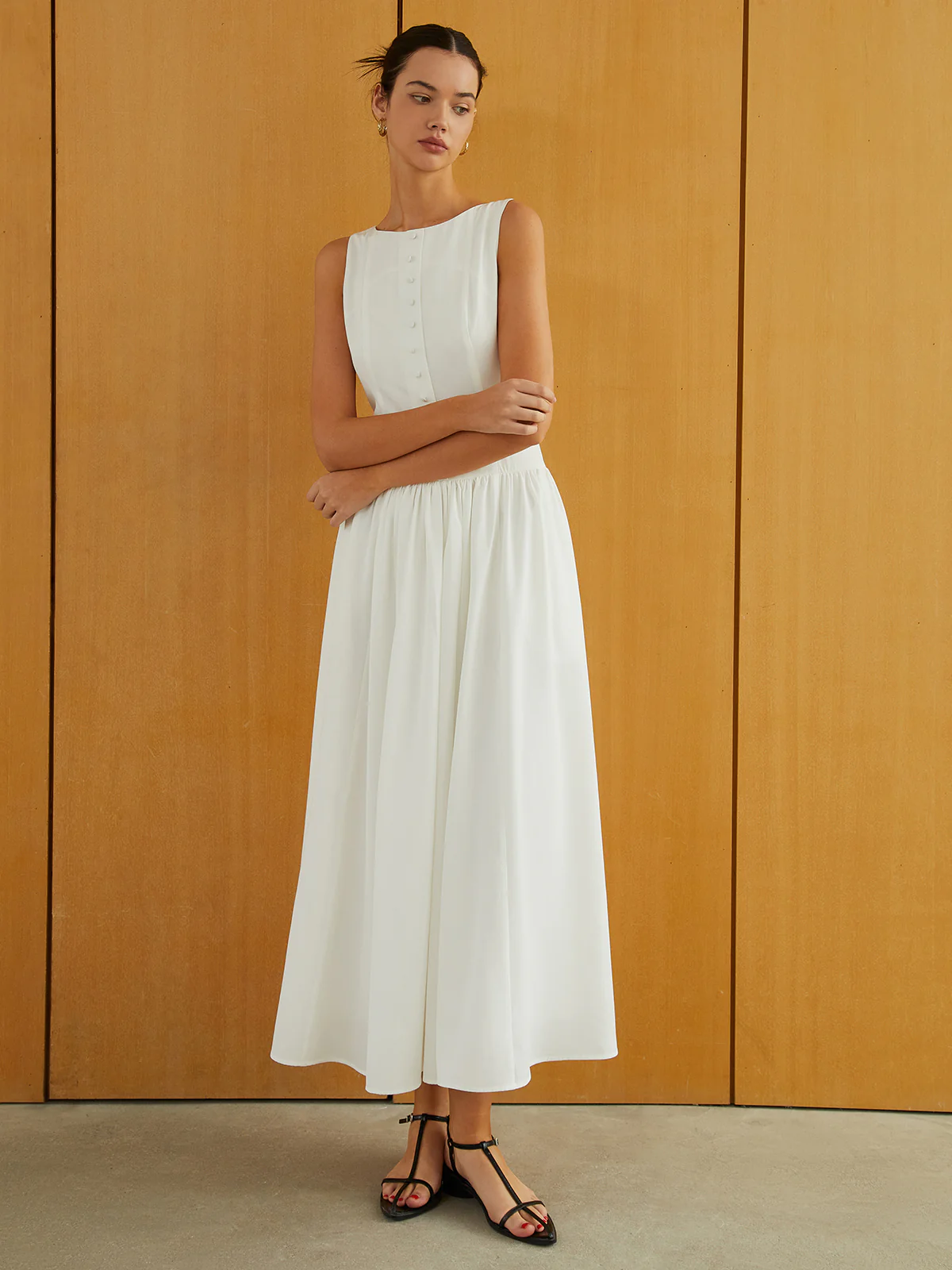 Button-Front Sleeveless Pockets Long Dress - Image 5