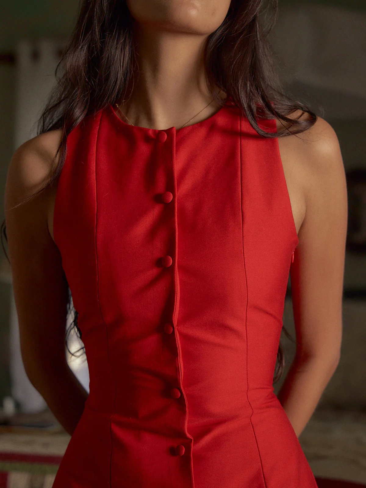 Button-Front Sleeveless Short Dress - Image 4