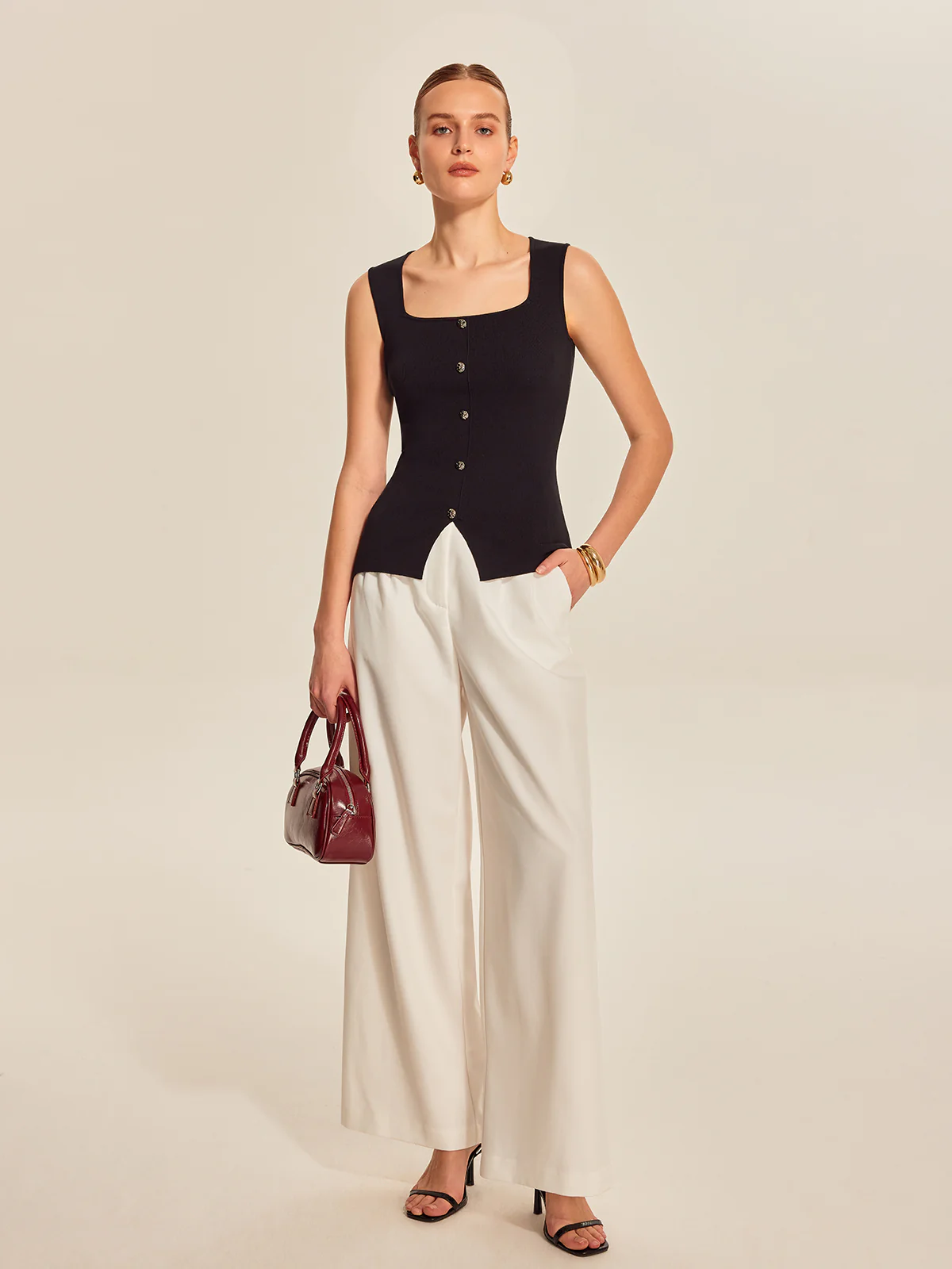 Button Front Square Neck Top - Image 2