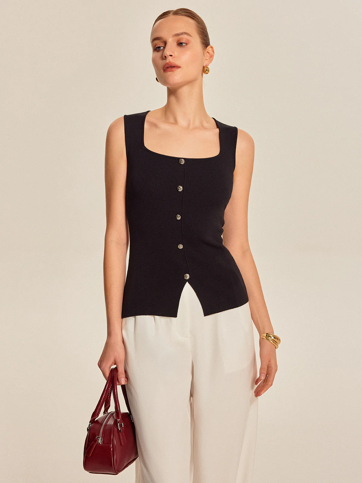 Button Front Square Neck Top - Image 3