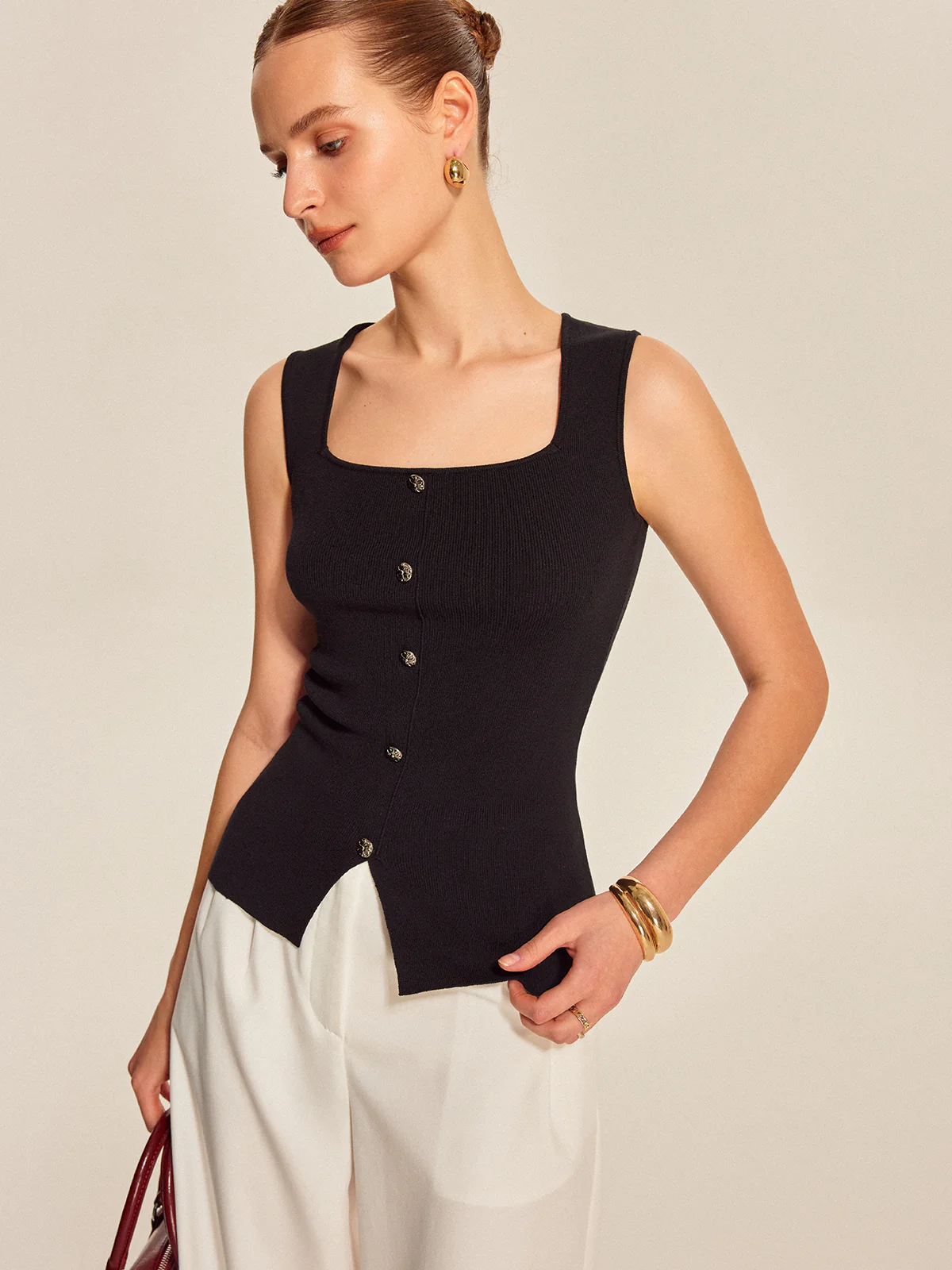 Button Front Square Neck Top - Image 5