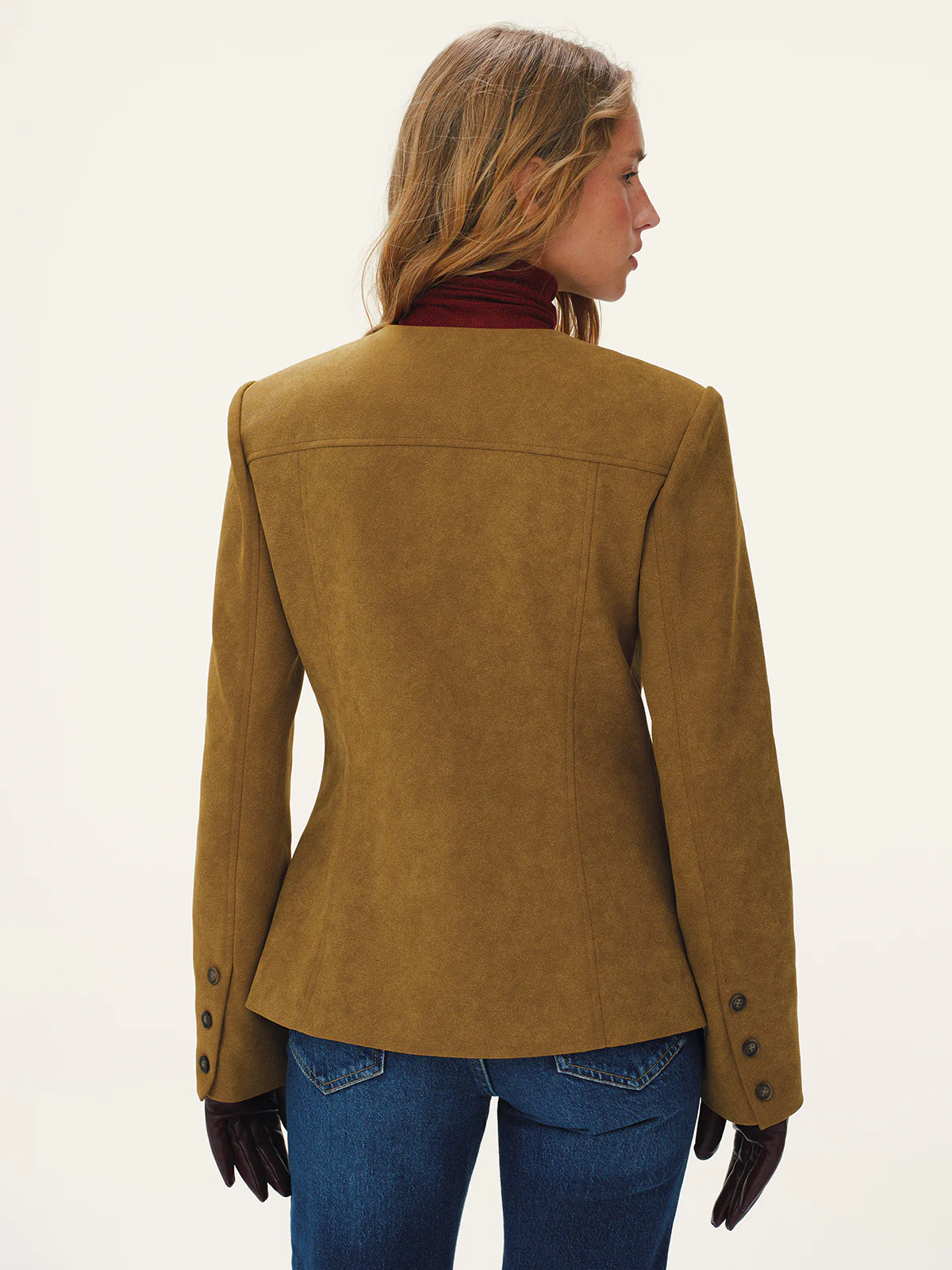 Button-Front Suede-Effect Blazer - Image 6