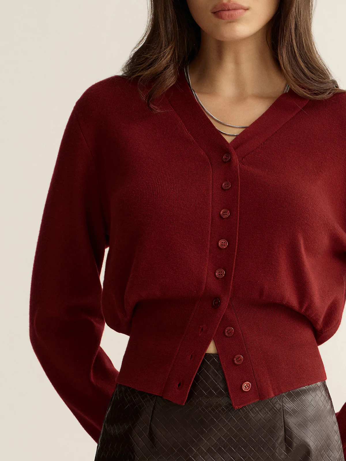 Button-Front V-Neck Cropped Cardigan - Image 2