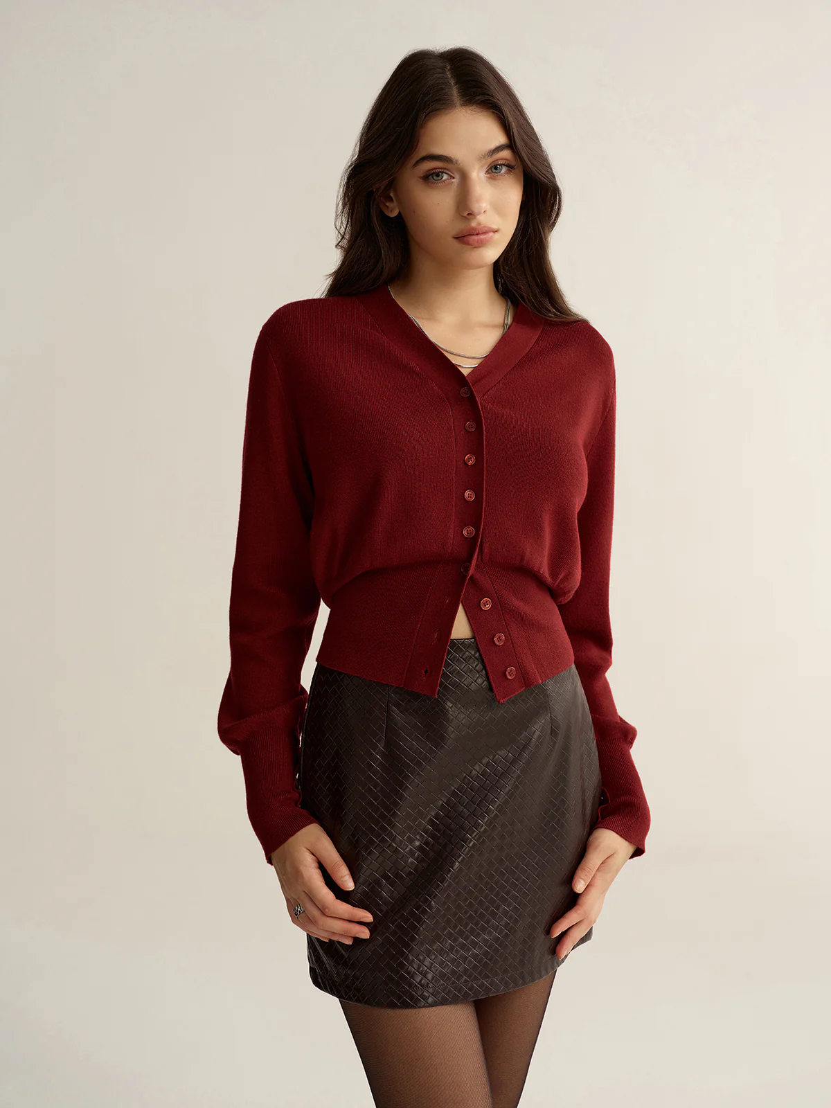Button-Front V-Neck Cropped Cardigan - Image 3