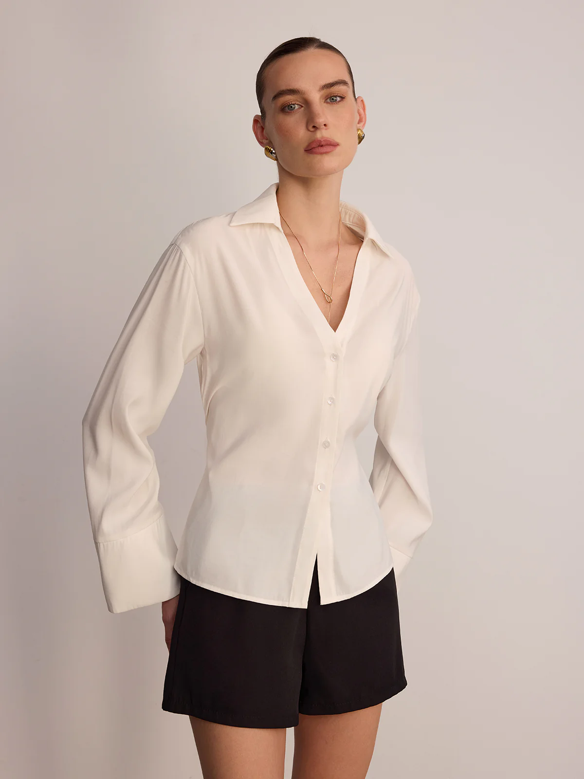 Button Front V-Neck Shirt - Image 2
