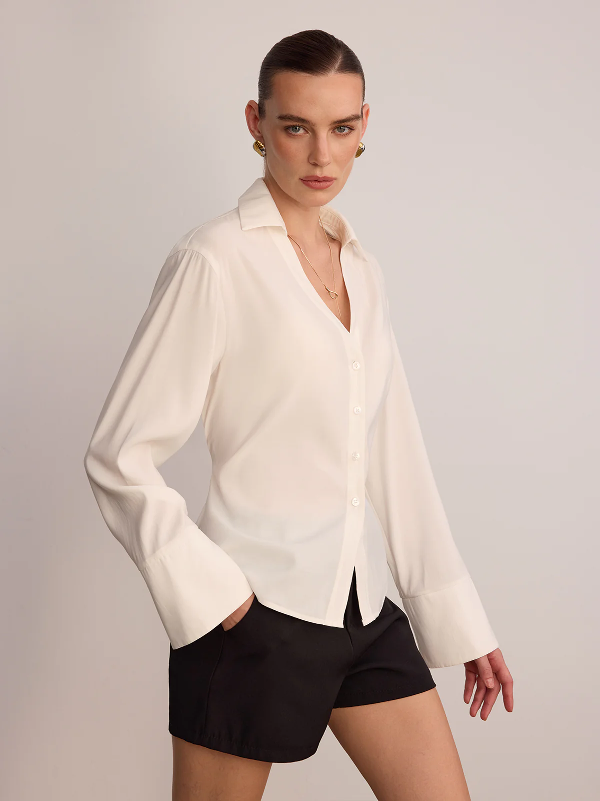 Button Front V-Neck Shirt - Image 4