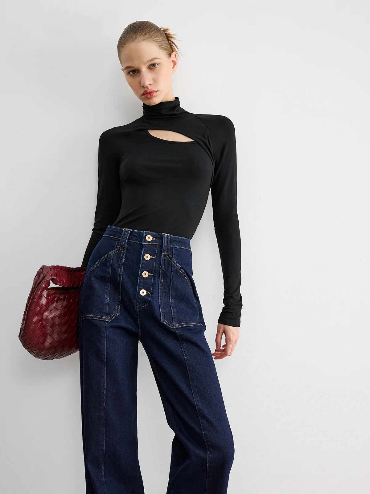 Button Placket High-Waist Straight-Leg Jeans - Image 4