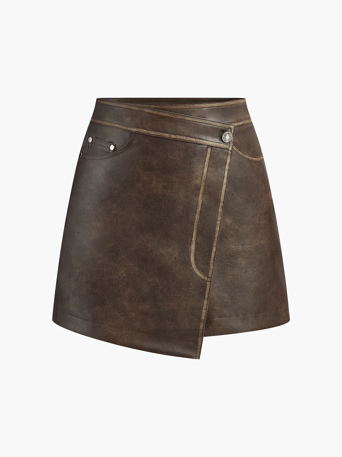 Button Pocket Faux Leather Skirt - Image 7