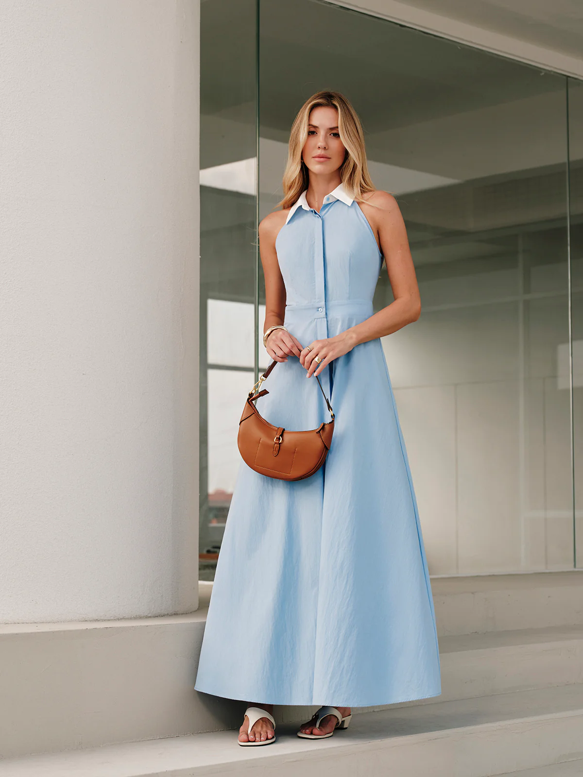 Button Sleeveless Collar Dress - Image 6