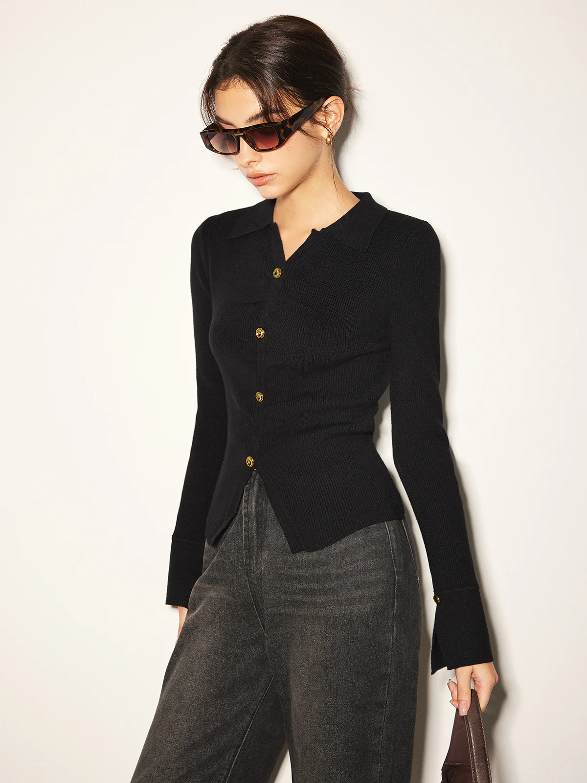 Button Split Slim Polo Sweater - Image 4