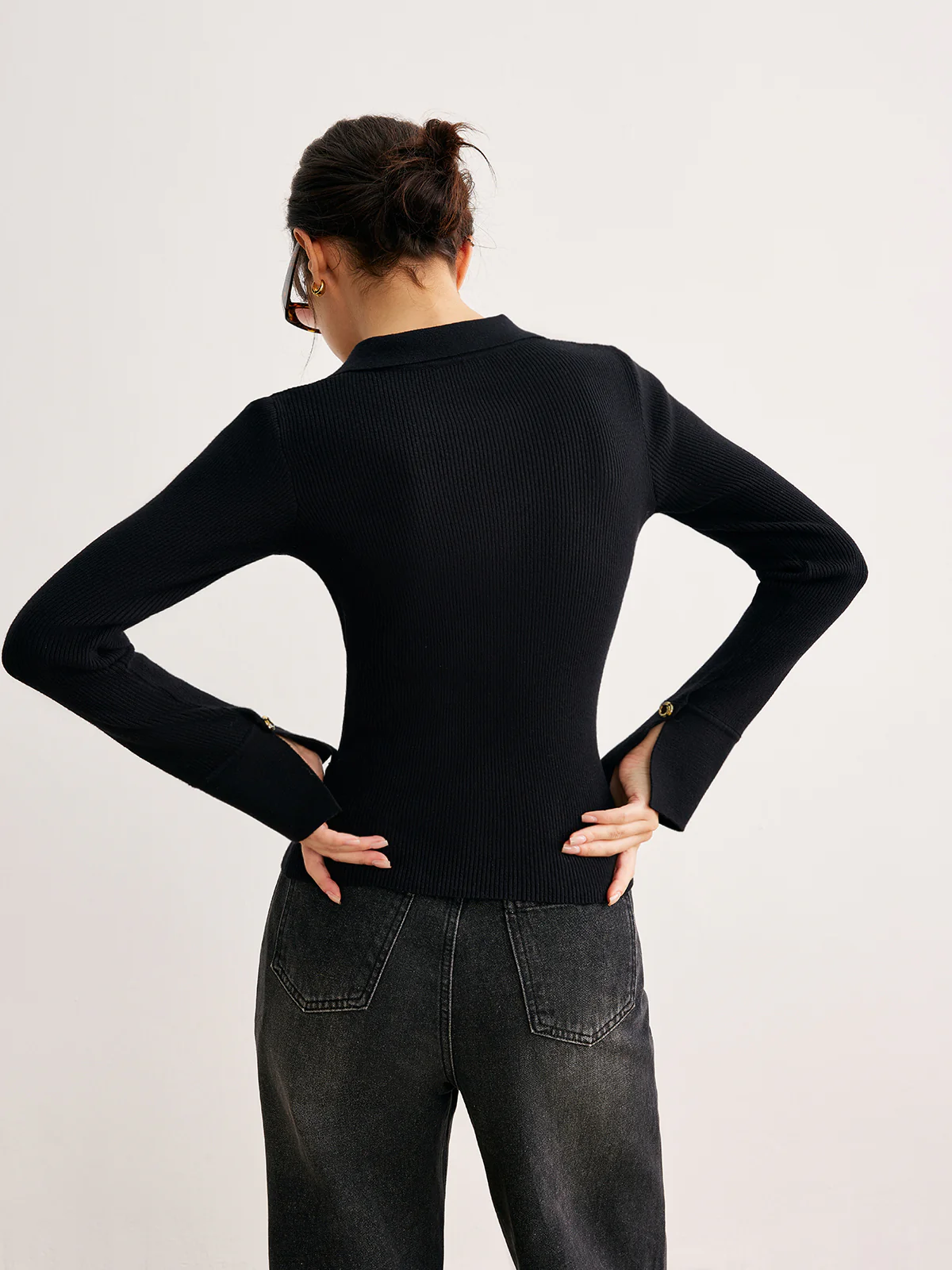 Button Split Slim Polo Sweater - Image 7