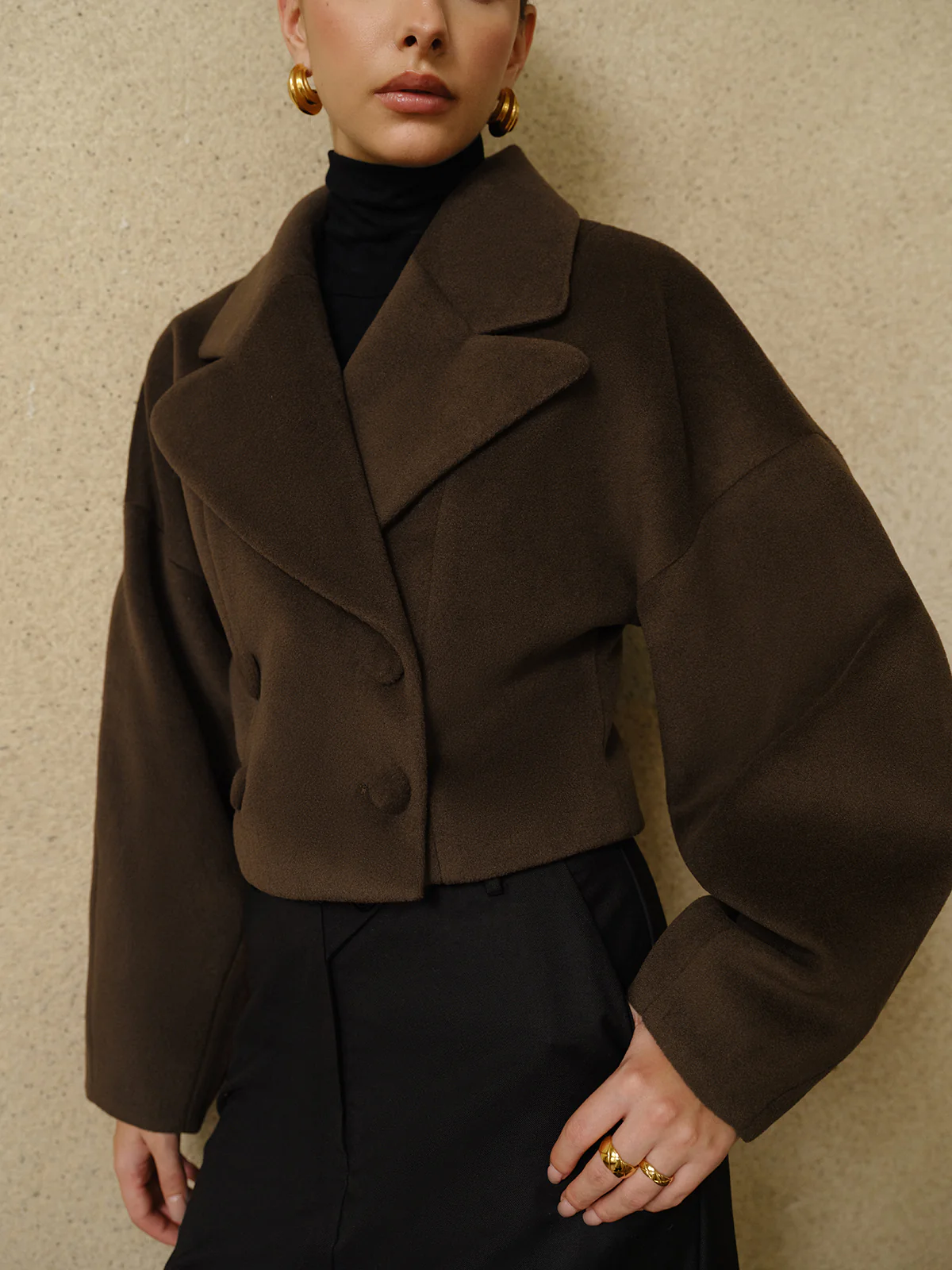 Button Tweed Lapel Short Coat - Image 4