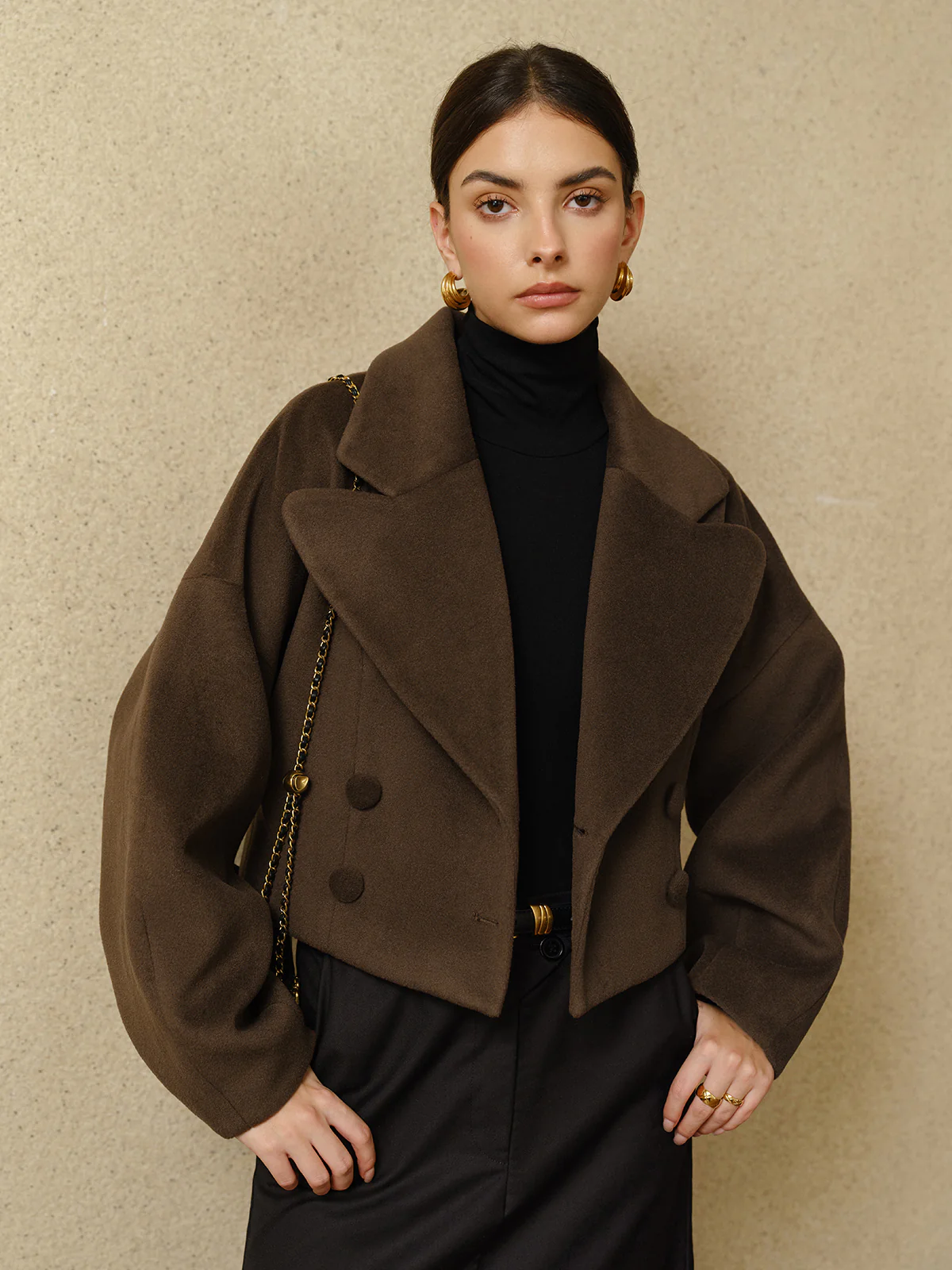 Button Tweed Lapel Short Coat - Image 7
