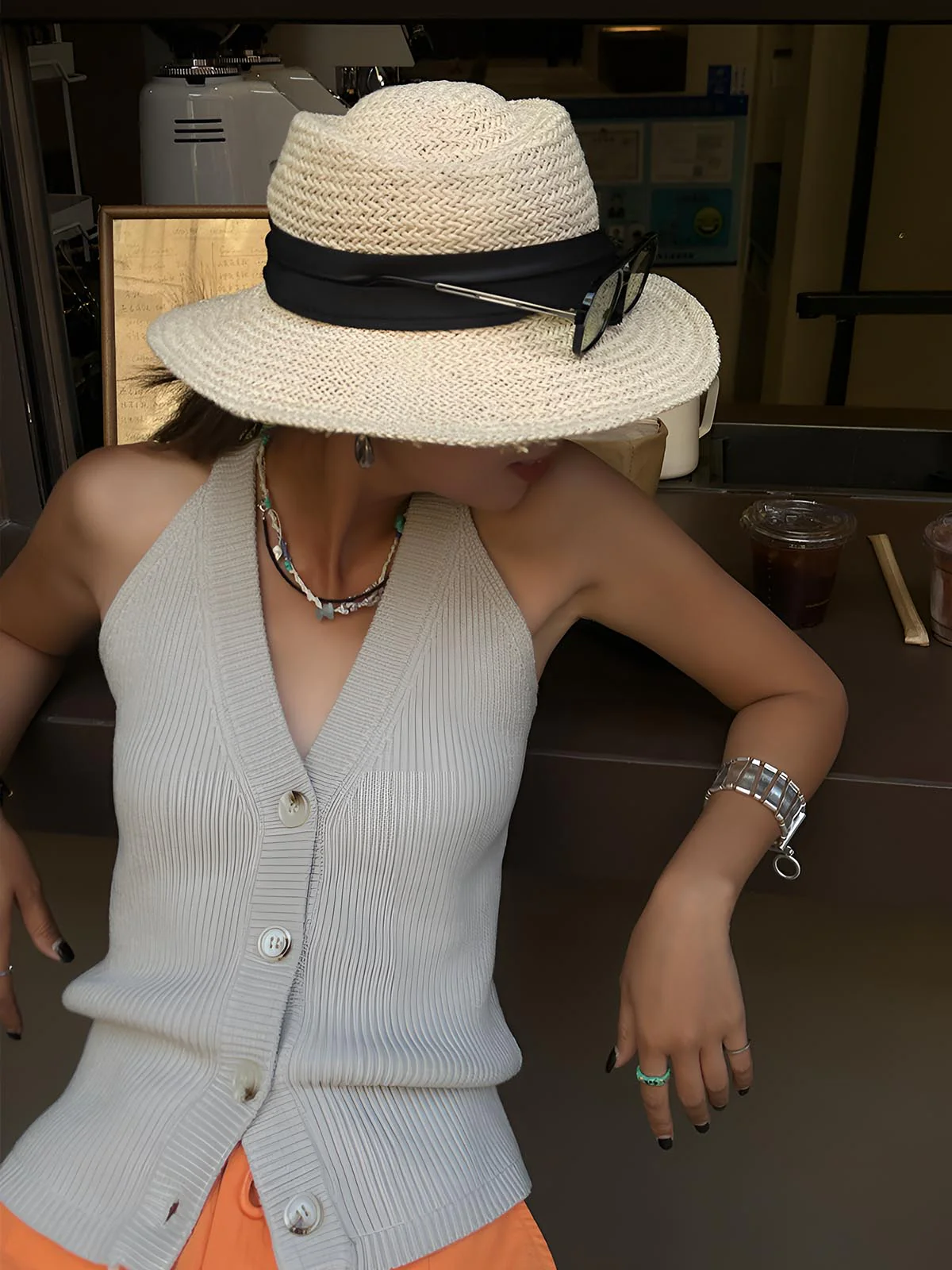 Button V-Neck Knit Vest - Image 3